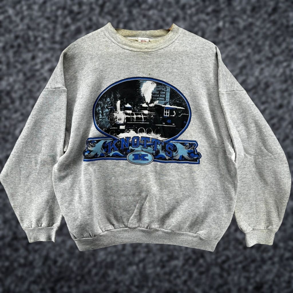 Vintage VINTAGE Knott’s Berry Farm Park Train Sweatshirt Crewneck XL Men Gray 90s Pullover Knit Sweatshirt Size US XL / EU 56 / 4 - 1 Thumbnail