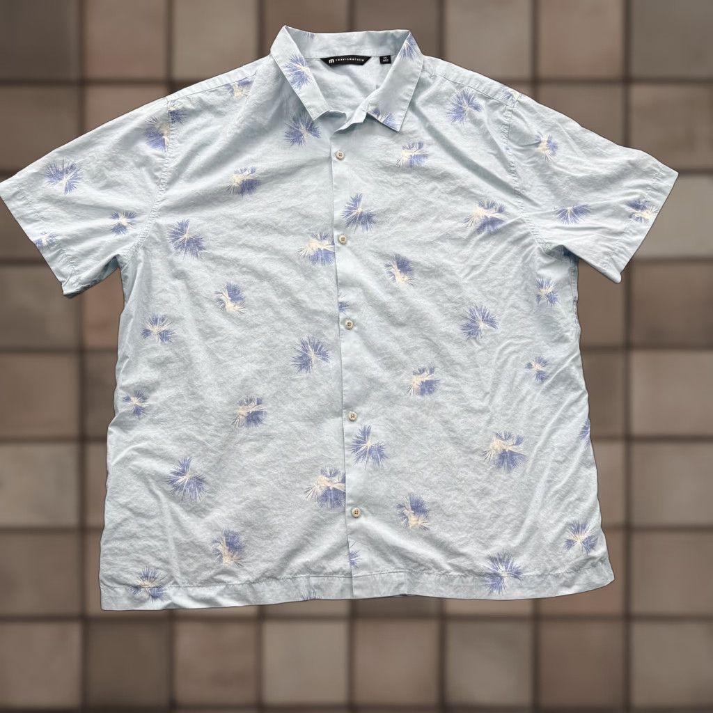 TravisMathew TravisMathew Shirt Mens 2XL Blue Palm Tree Print Button Up Short Sleeve Casual Size US XXL / EU 58 / 5 - 1 Thumbnail