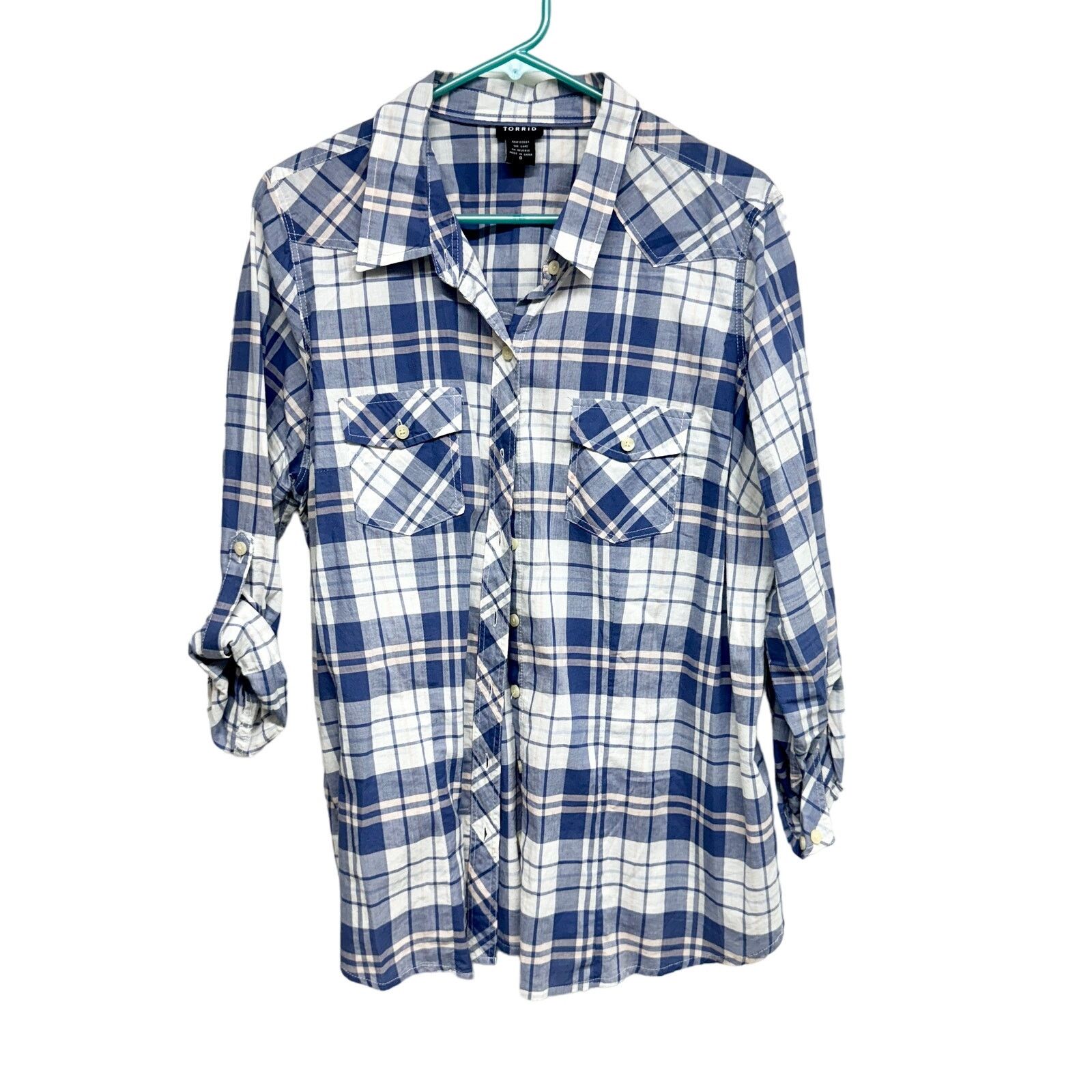 Other Torrid Plaid Cotton Lightweight Button Down Top Size 0/Large Size XS / US 0-2 / IT 36-38 - 1 Thumbnail