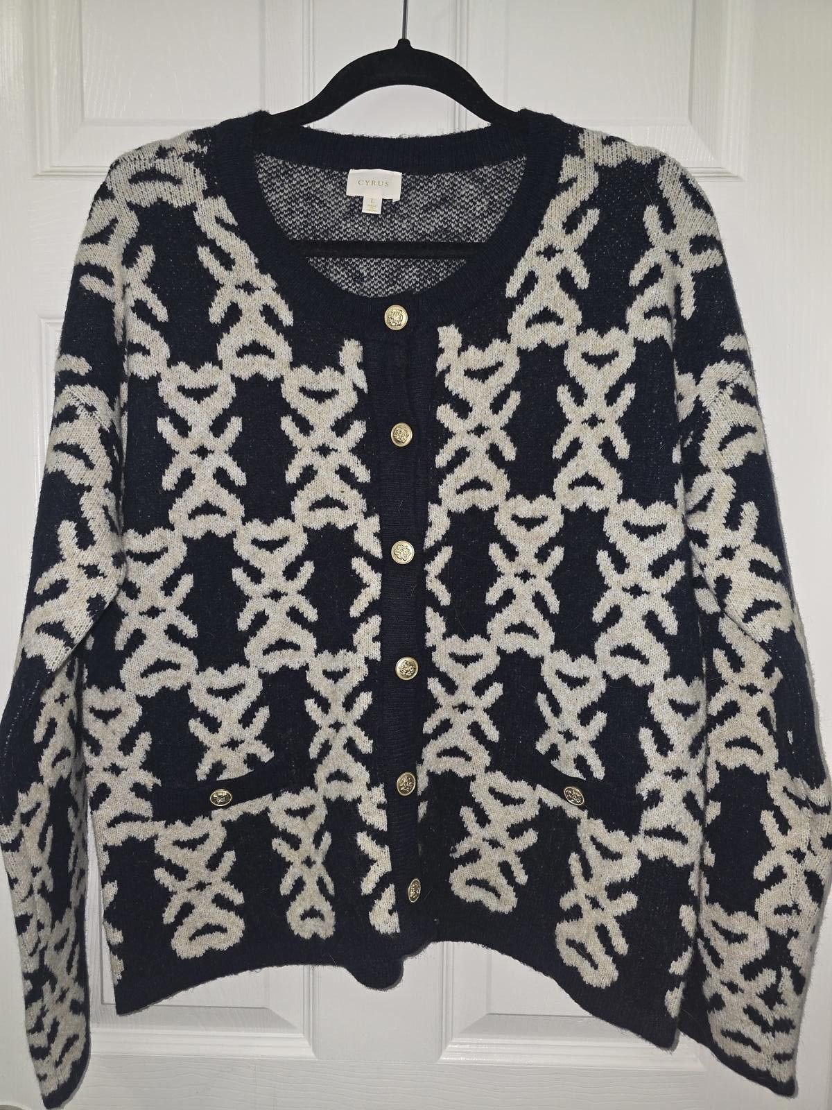Caruso Cyrus Women's Black and White Patterned Button-Up Sweater Size L / US 10 / IT 46 - 1 Thumbnail
