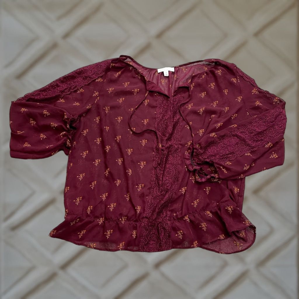 Vintage Boutique Blouse Shirt 1X Red Lightweight Tie Long Sleeve Top Womens Casual Workwear Blouse Size XL / US 12-14 / IT 48-50 - 1 Thumbnail
