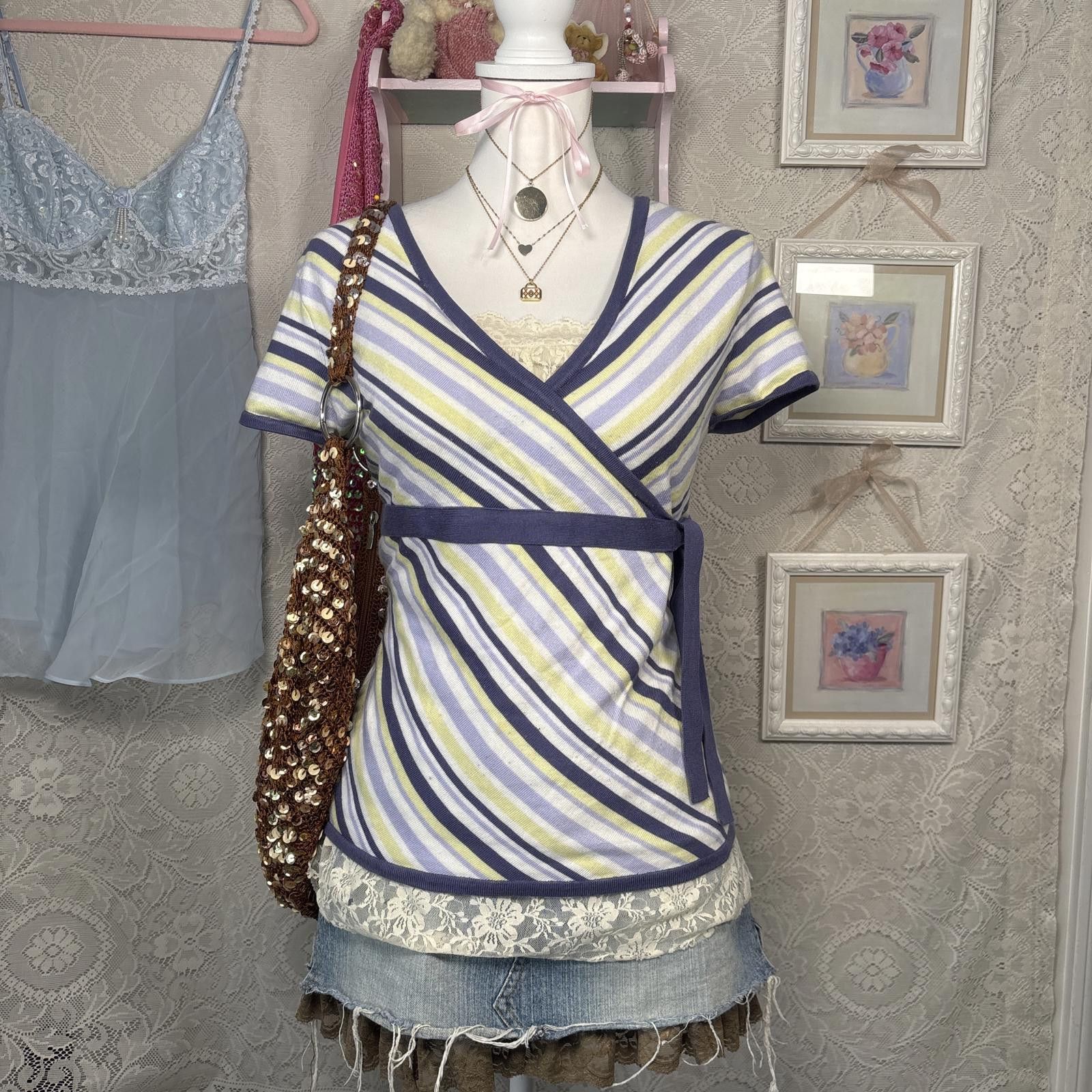 Other y2k blue striped wrap top blouse Size M / US 6-8 / IT 42-44 - 1 Thumbnail
