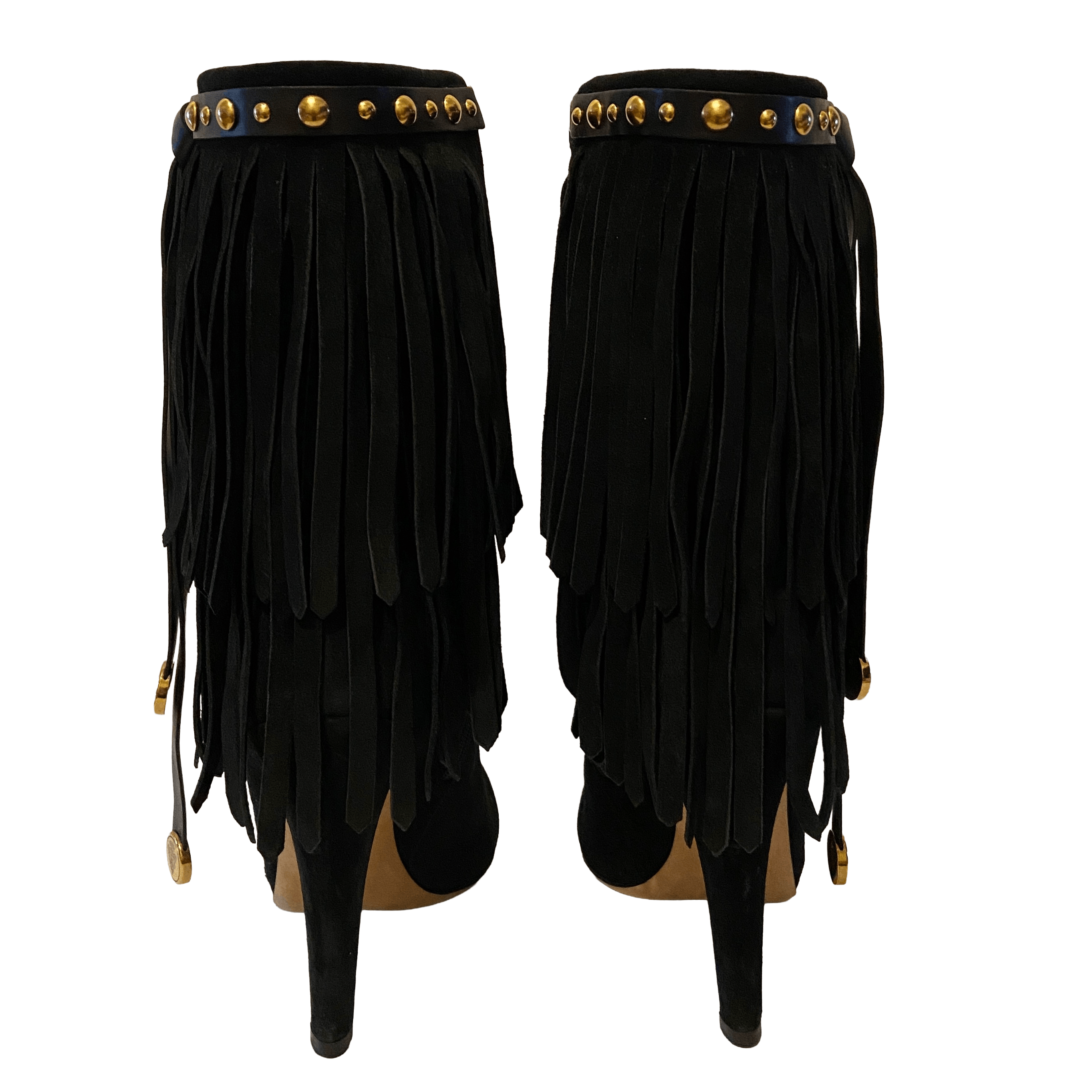 Gucci DEVANDRA BLACK SUEDE FRINGE HIGH HEEL BOOTS BOOTIES Size US 12 / IT 42 - 5 Thumbnail