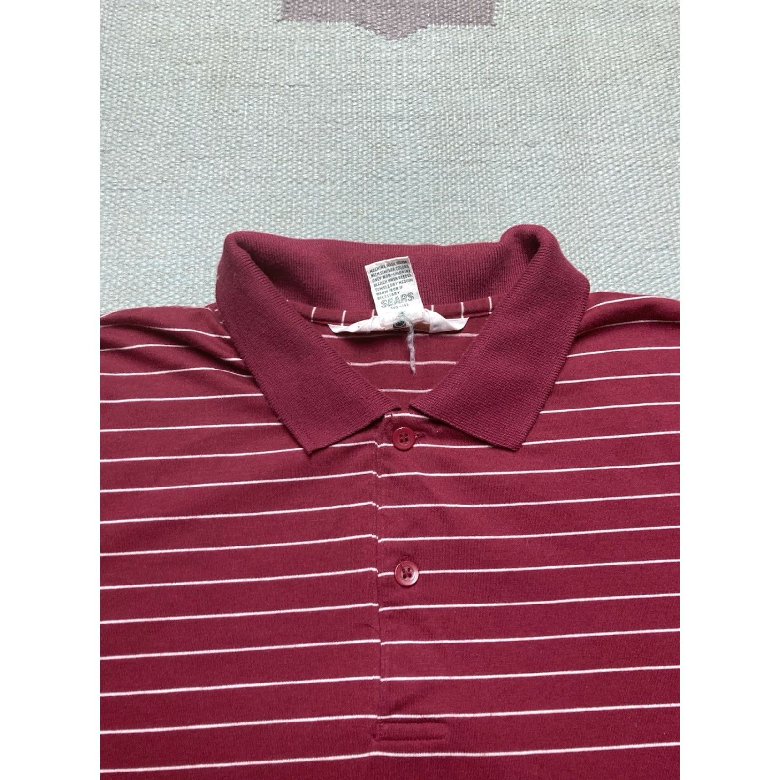 Sears VINTAGE 80s Polo Shirt Striped Maroon Red Sears Large Short Sleeve Men L Size US L / EU 52-54 / 3 - 3 Thumbnail