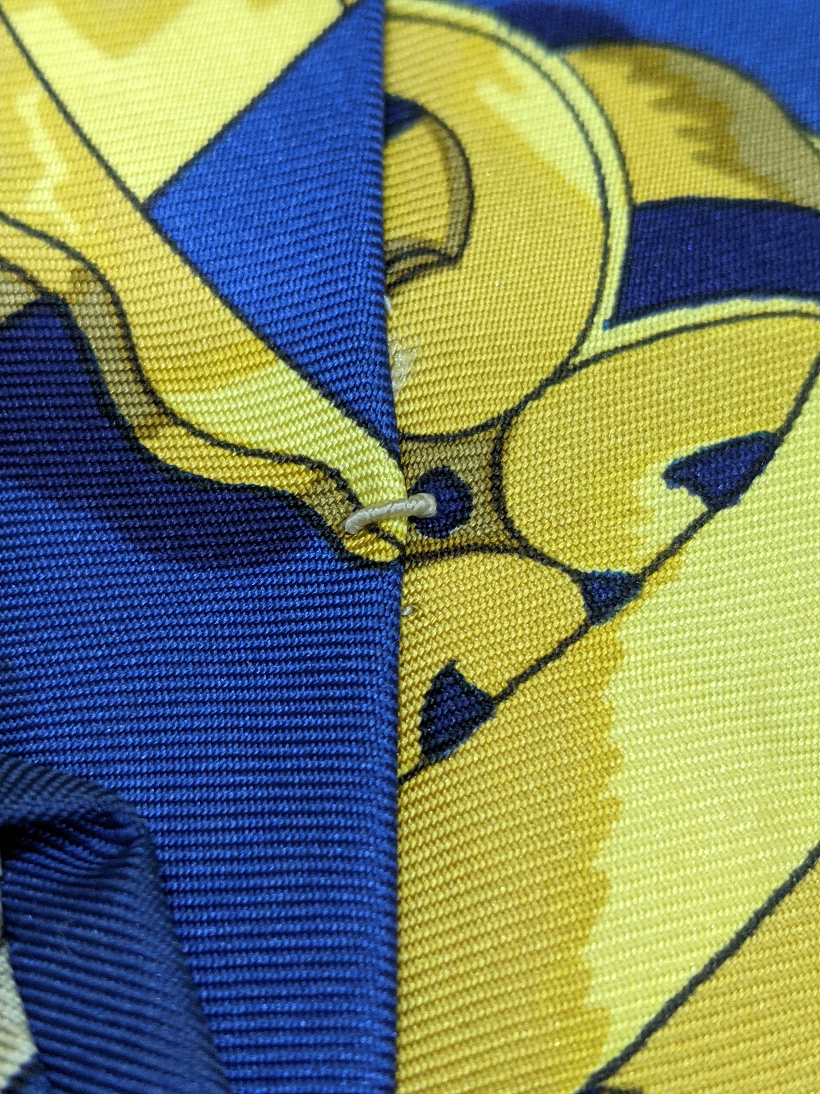 Hermes Hermes 💯 Silk Made in France Blue Yellow Tie Size ONE SIZE - 8 Thumbnail
