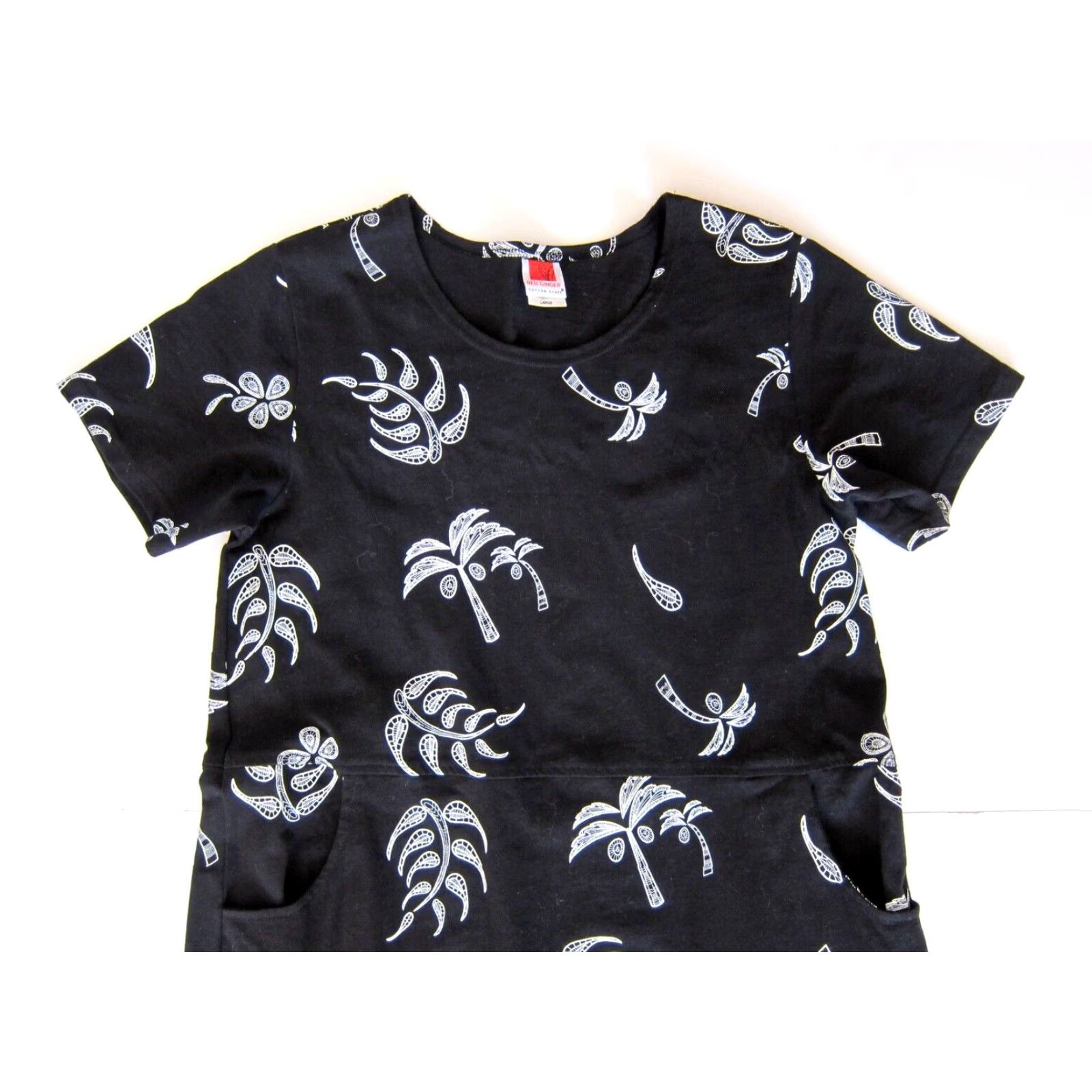 Vintage VINTAGE Red Ginger Black White 100% Cotton Palm Tree Fringe Pocket Tunic Dress L Size L / US 10 / IT 46 - 5 Thumbnail