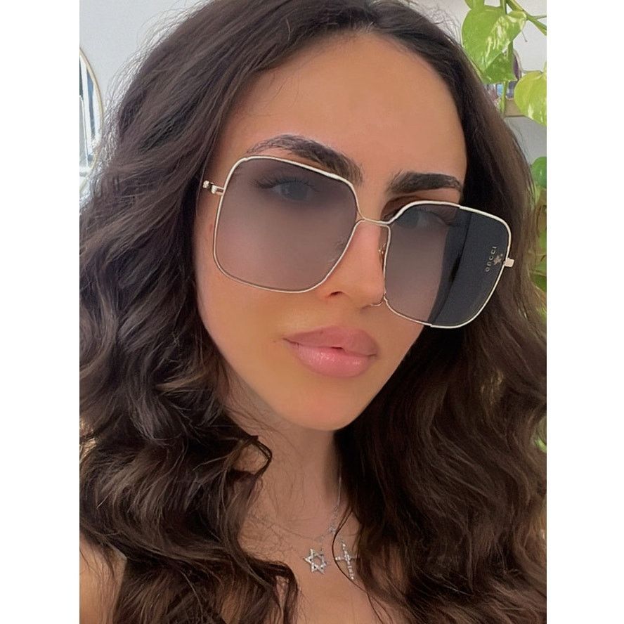 image of New Gucci Gg0443S Gold Metal Square Sunglasses, Women's