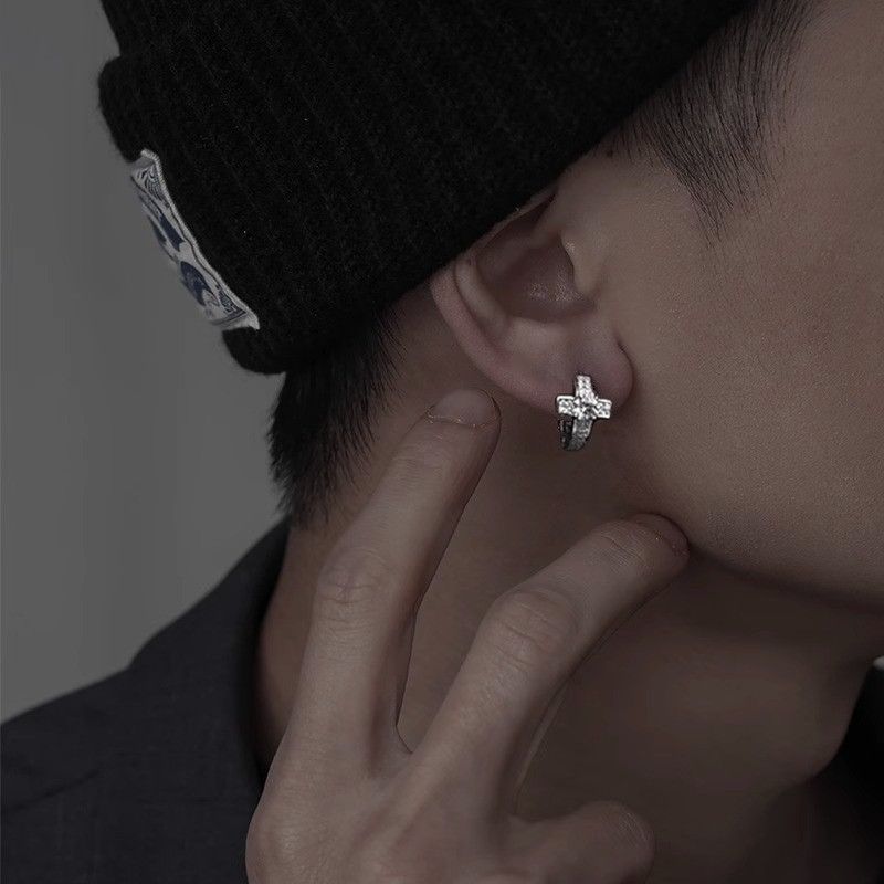 Other 15mm CZ Cross Hoop Earrings for Men Women Unisex Style Size ONE SIZE - 3 Thumbnail