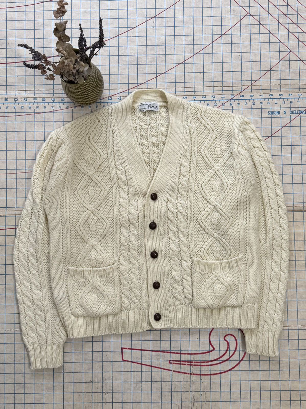 Other × Vintage Vintage Bullock Cable Knit Cardigan Sweater Cream White Med Size US M / EU 48-50 / 2 - 1 Thumbnail
