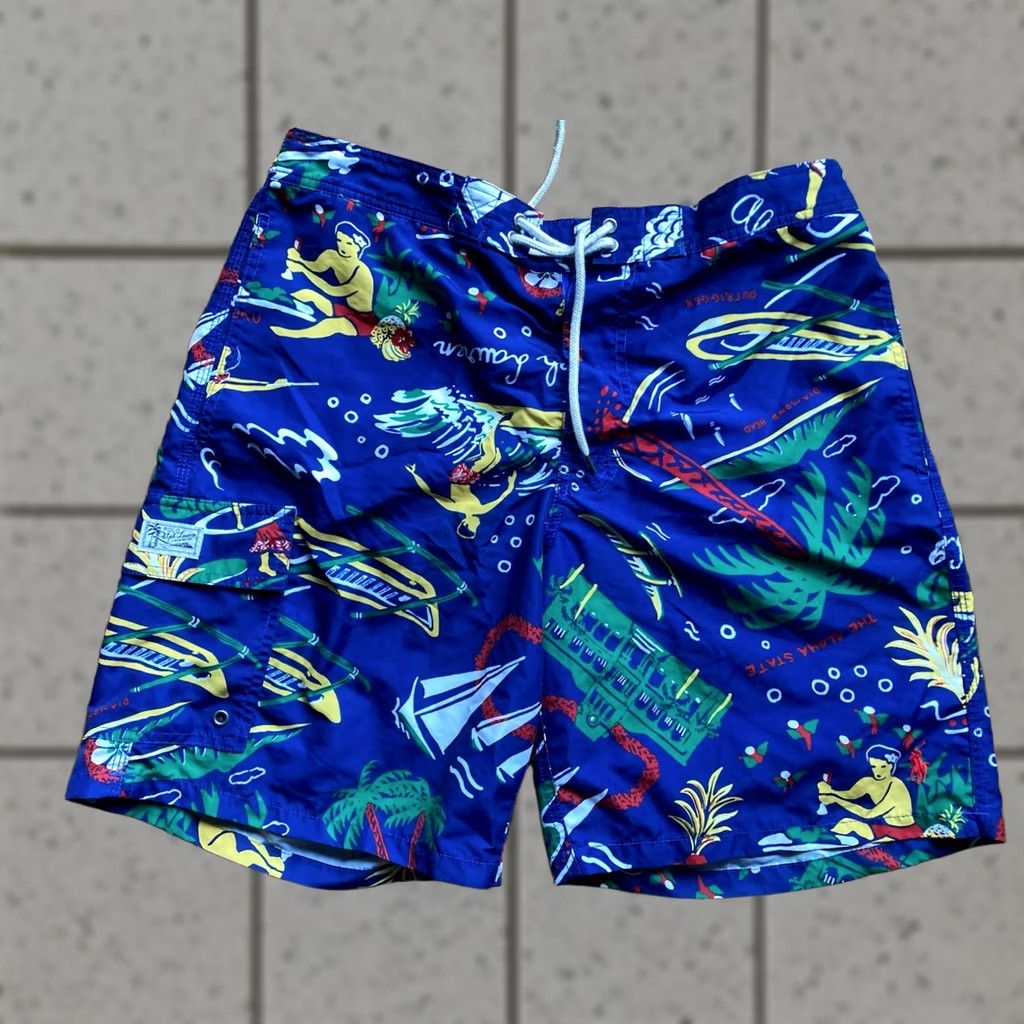 Polo Ralph Lauren Polo Ralph Lauren Mens Large Hawaiian Aloha Swim Trunks Blue Lined Tropical Size US L / EU 52-54 / 3 - 1 Thumbnail