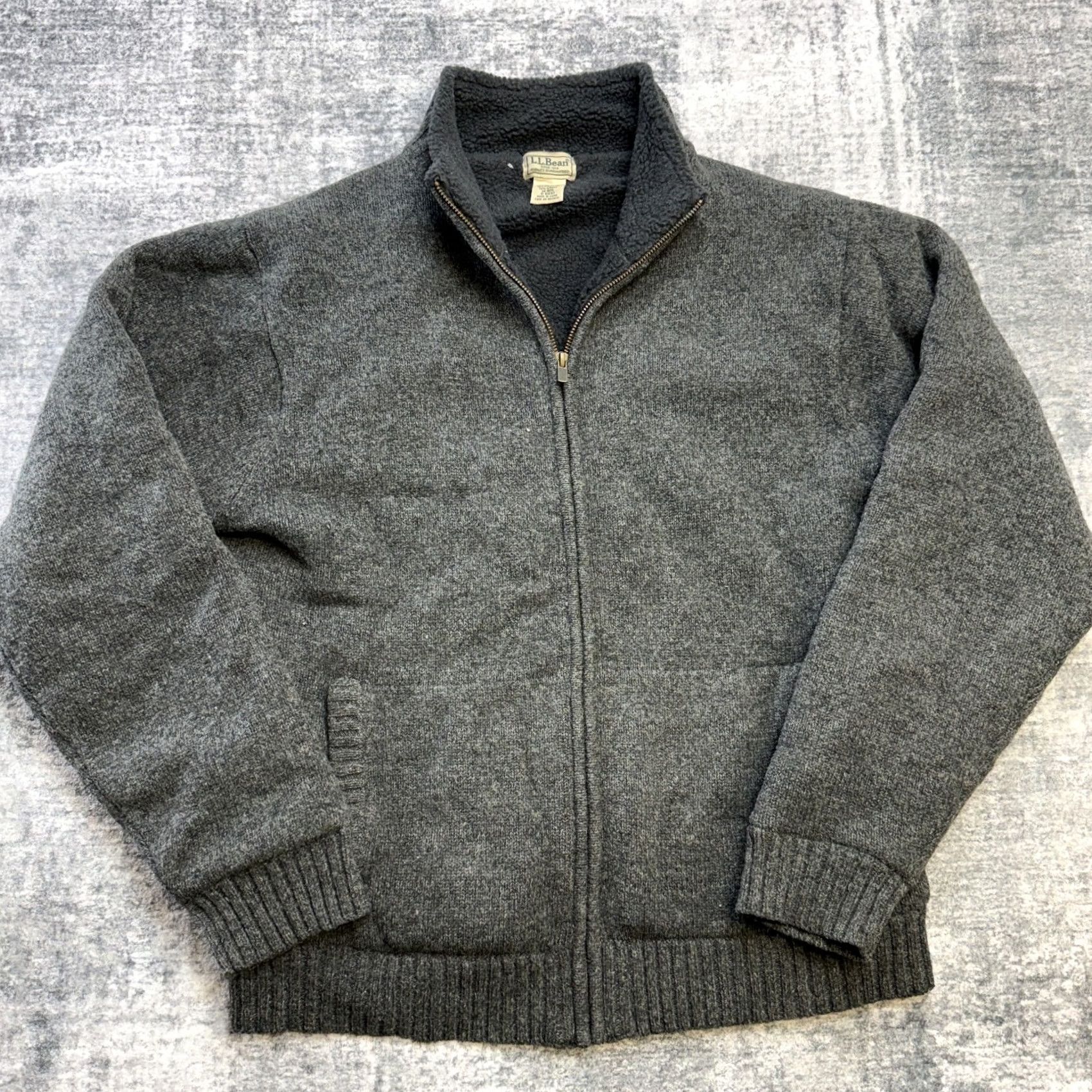 Vintage L.L. Bean Sweater Mens Medium Gray Full Zip Ragg Wool Lined Mock Neck Casual Workwear Knit Pattern: Solid Size US M / EU 48-50 / 2 - 2 Thumbnail