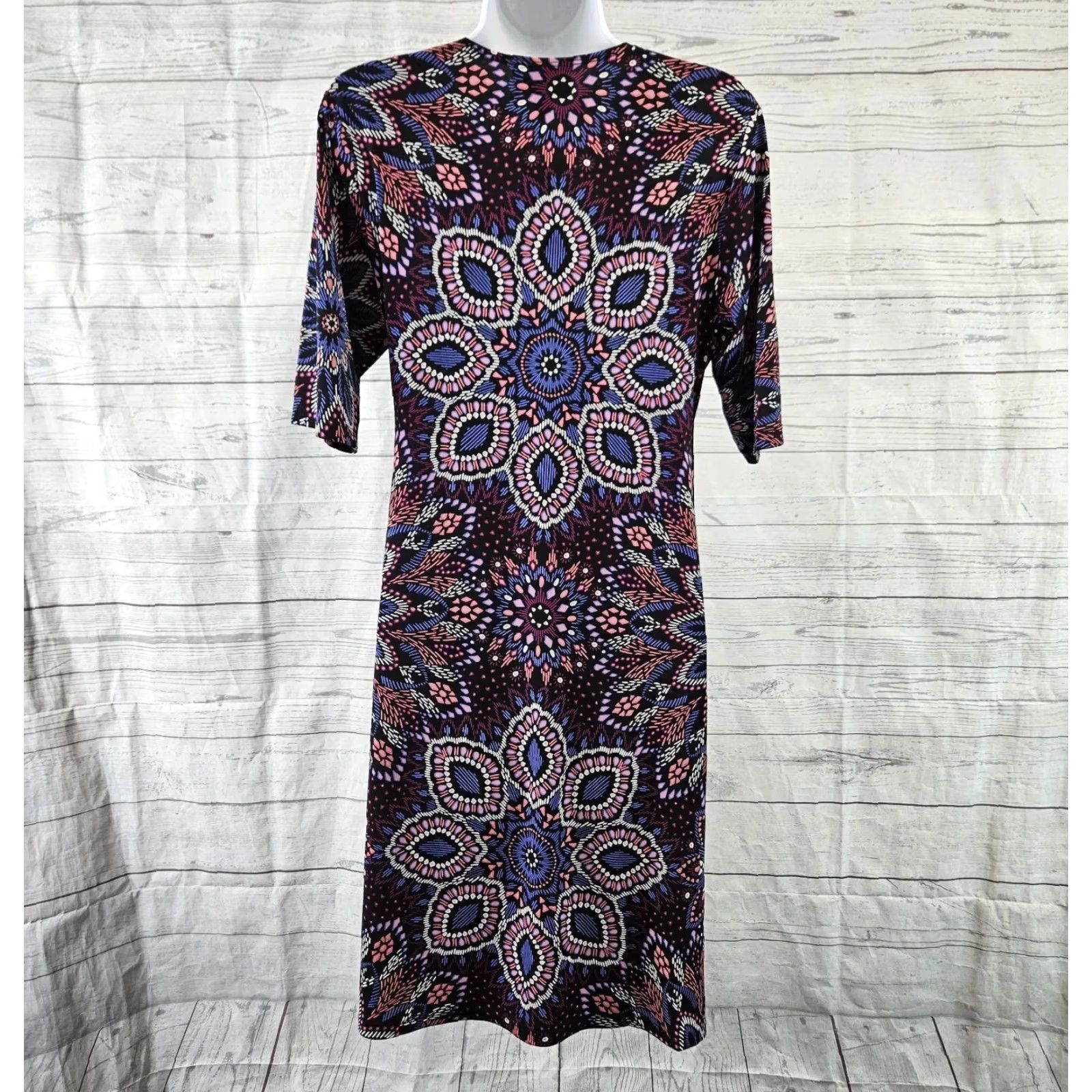 Vintage Connected Apparel Womens Faux Wrap Dress Sz 10P Black Pink Half Sleeves V-Neck Size L / US 10 / IT 46 - 4 Thumbnail