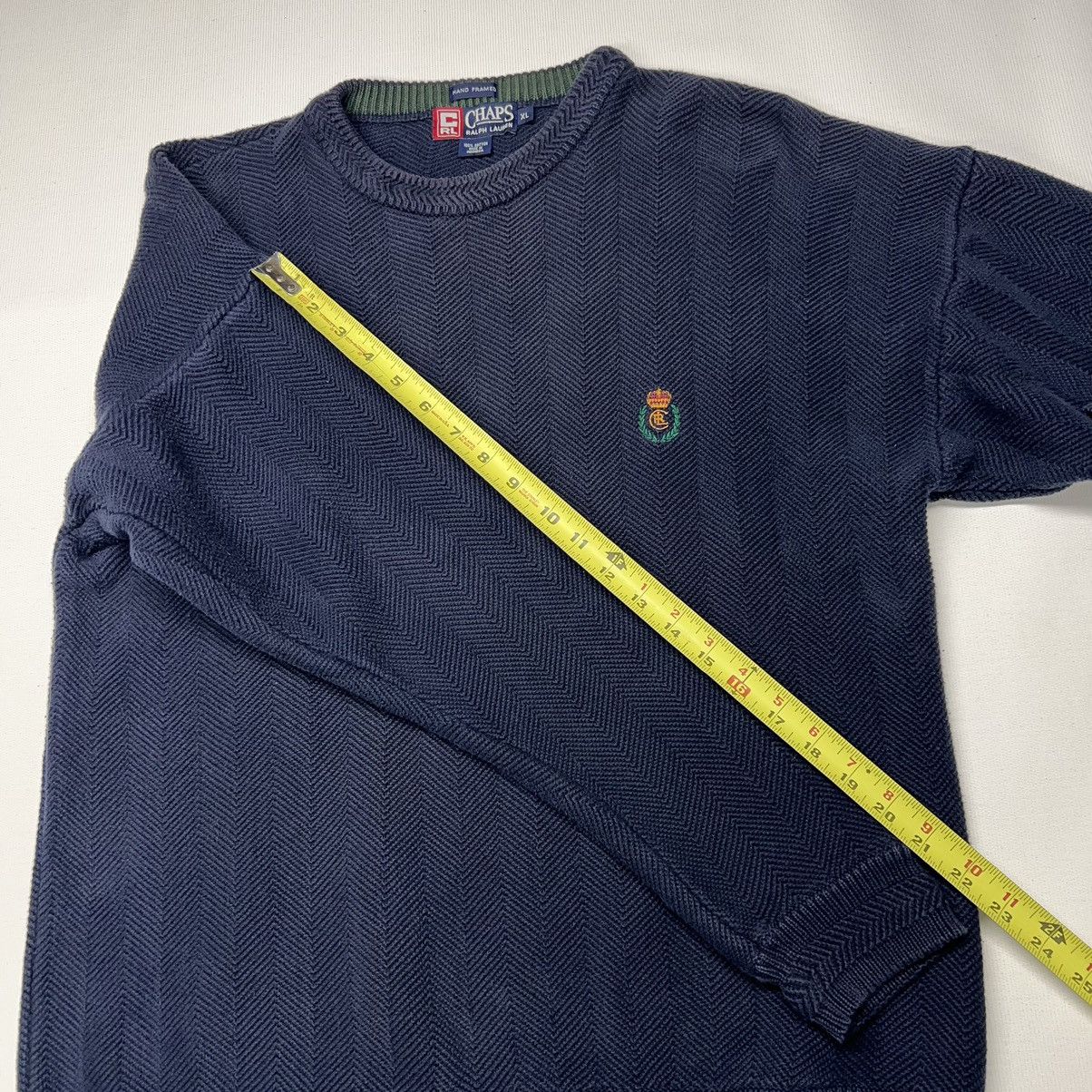 Chaps Ralph Lauren × Ralph Lauren × Vintage VTG Chaps Ralph Lauren Sweater Navy Blue Hand Framed Knit Size US XL / EU 56 / 4 - 14 Thumbnail