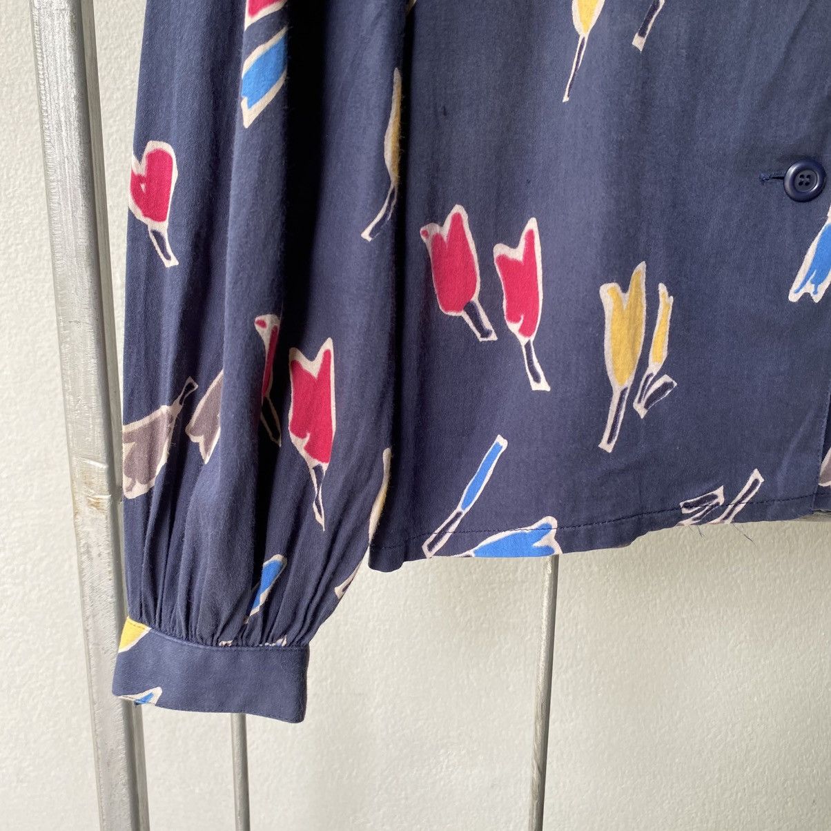 Christian Dior Navy Abstract Tulip Print Blouse