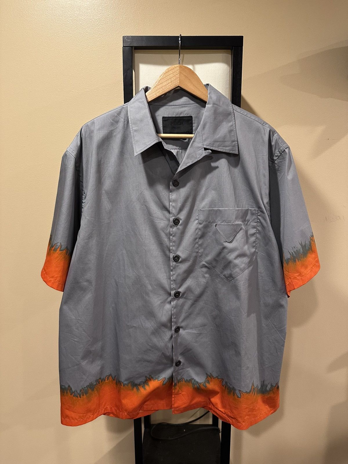 Prada Prada Grey / Orange Flames Tie-Dye Print Button Up Shirt Size US XXL / EU 58 / 5 - 1 Thumbnail