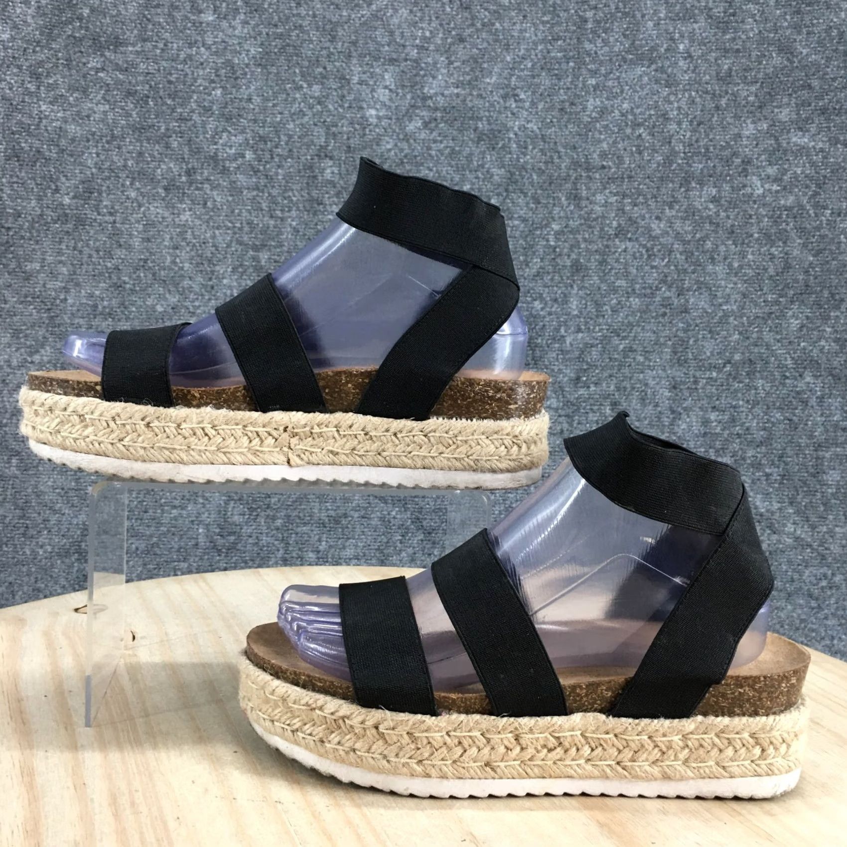 Vintage Rock And Candy Sandals Womens 7 Casual Ankle Strap Platform Espadrille Black Size US 7 / IT 37 - 2 Thumbnail