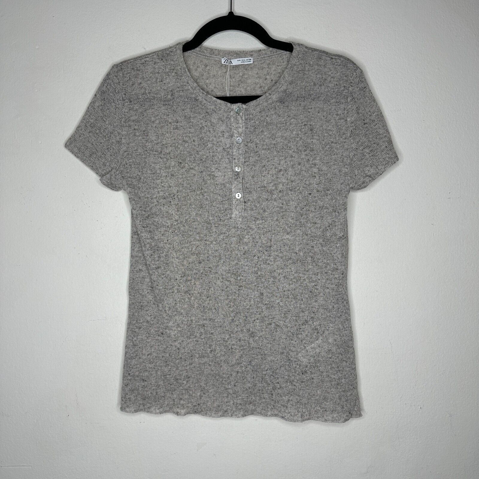 Zara NWT Zara Heathered Gray Short Sleeve Henley Shirt Top L Size L / US 10 / IT 46 - 11 Thumbnail