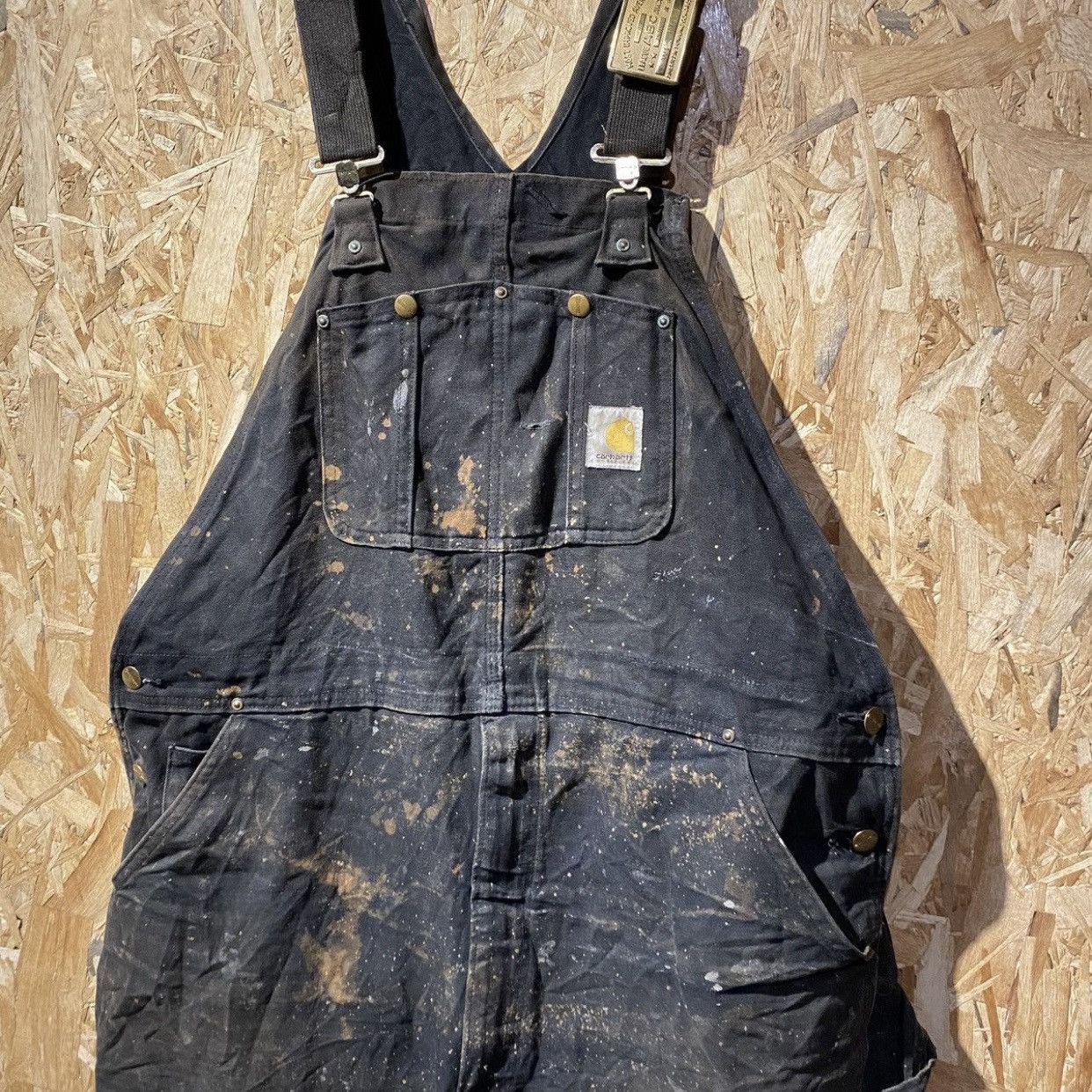 Carhartt × Carhartt Wip × Vintage Carhartt Men's Black Bib Patched /marked Carpenter Dungarees Size US 42 / EU 58 - 3 Thumbnail