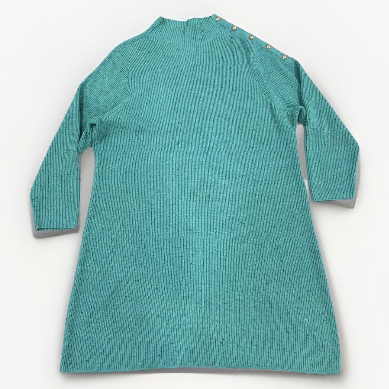Talbots Talbots Plus Women’s 3X Mock Neck Tweed Sweater Dress Blue Crew Neck 3/4 Sleeve Midi Button Open Front Fall Winter Womens Size XXL / US 16-18 / IT 52-54 - 5 Thumbnail