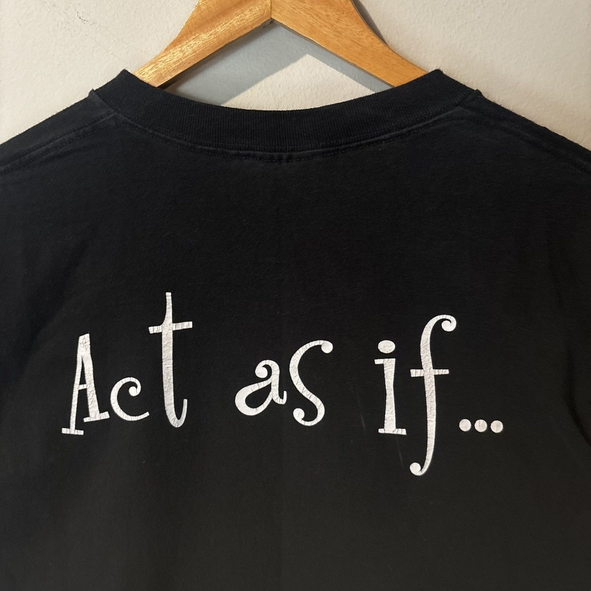 Fruit Of The Loom Vintage 1990s “Act As If” Faded Black Shirt Size US L / EU 52-54 / 3 - 1 Thumbnail