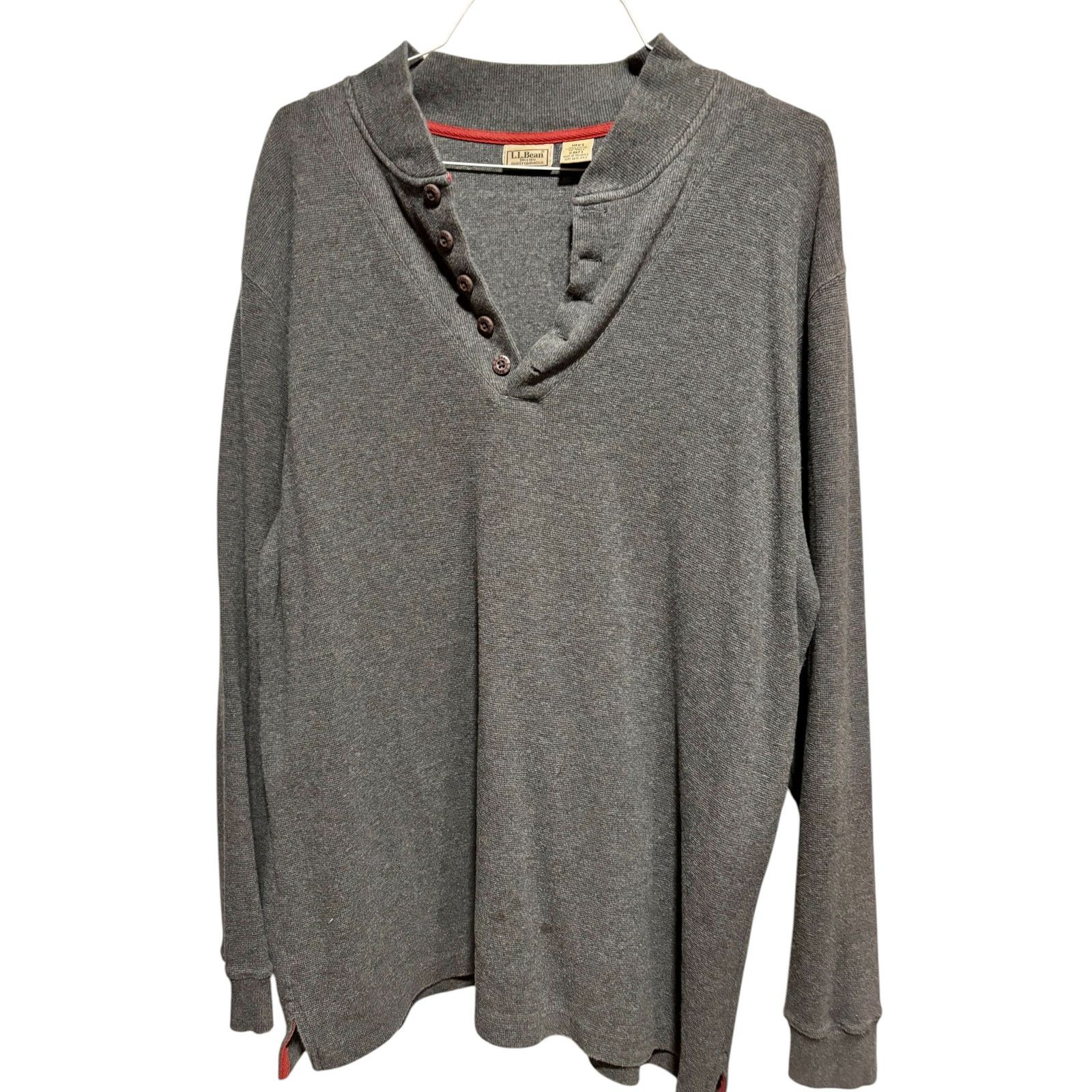 L.L. Bean L L Bean Mens Gray Waffle Signature Henley Shirt XLT Size US XL / EU 56 / 4 - 1 Thumbnail