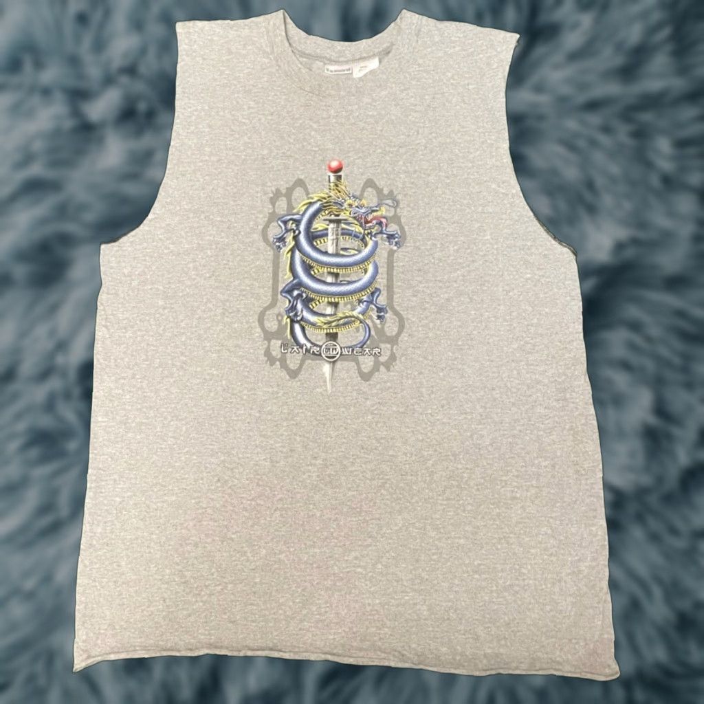 Vintage VINTAGE 90s Y2K Dragon Tribal Skater JNCO Style Sleeveless Tank Top Shirt Mens L Gray Men Tank Top Size US L / EU 52-54 / 3 - 1 Thumbnail