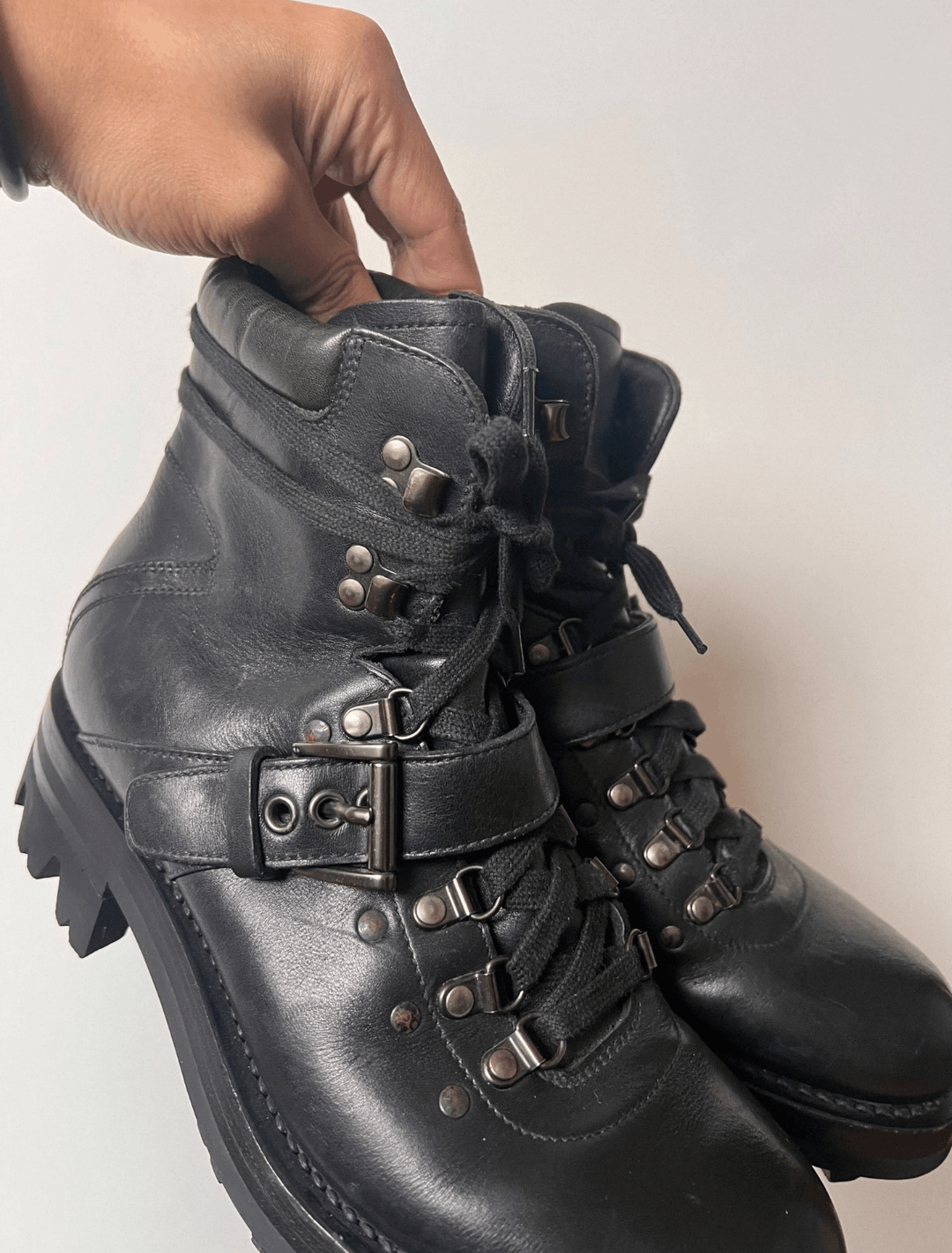 Prada Archive Prada Leather Hiking Boots Buckle Lug Sole Black 00s Size US 8.5 / EU 41-42 - 3 Thumbnail