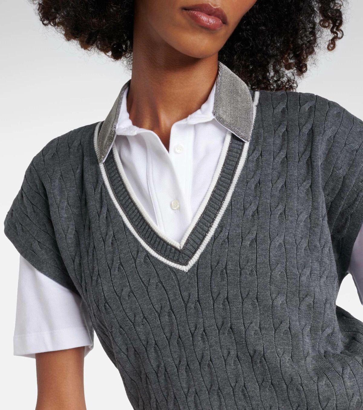 Brunello Cucinelli o1w1db10825 Knitted Vest in Silver Size L / US 10 / IT 46 - 2 Thumbnail
