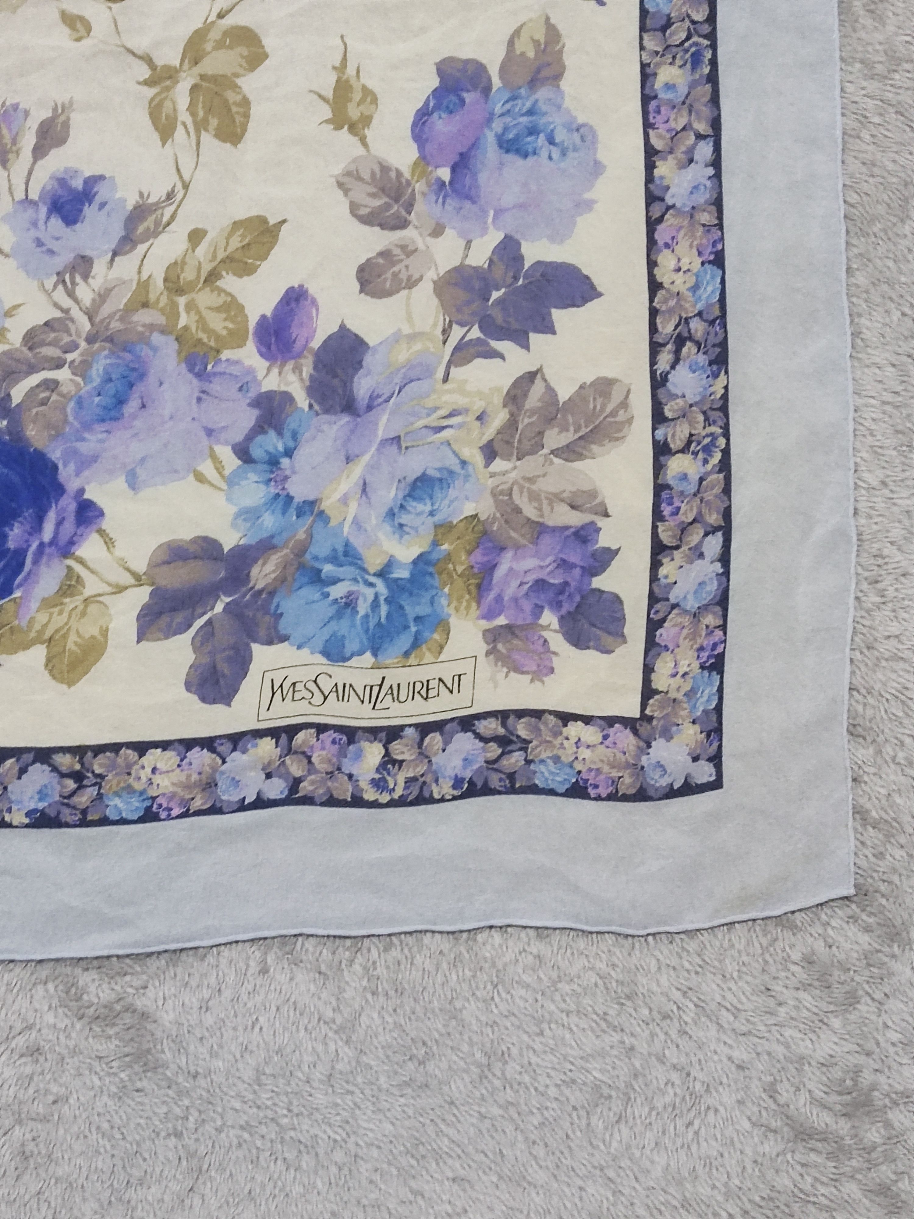 Yves Saint Laurent Yves Saint Laurent Silk Floral Scarf Blue/Purple Roses Size ONE SIZE - 5 Thumbnail