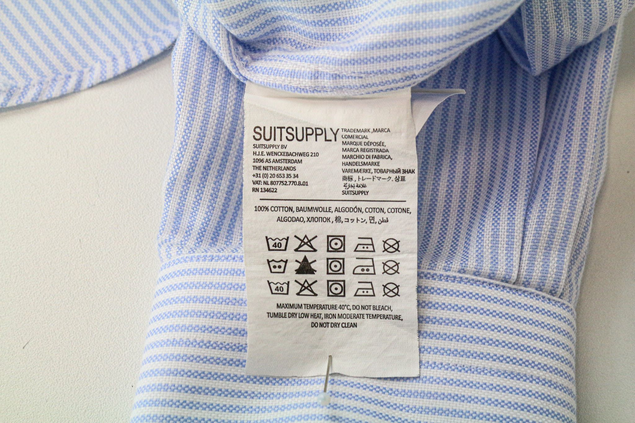 Suitsupply 38/15 Extra Slim Blue Cotton Stripe Shirt 79314 Size 38R - 6 Thumbnail