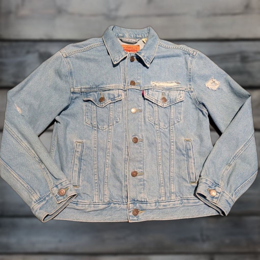 Levi's Levi's Ex-Boyfriend Trucker Jacket Womens Small Blue Distressed Denim Casual Biker Size S / US 4 / IT 40 - 1 Thumbnail