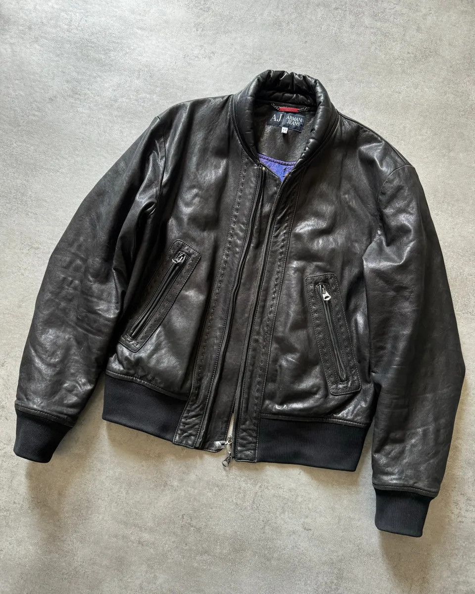 Armani × Vintage 1990s Armani Shawl Bomber Leather Jacket Size US L / EU 52-54 / 3 - 8 Thumbnail