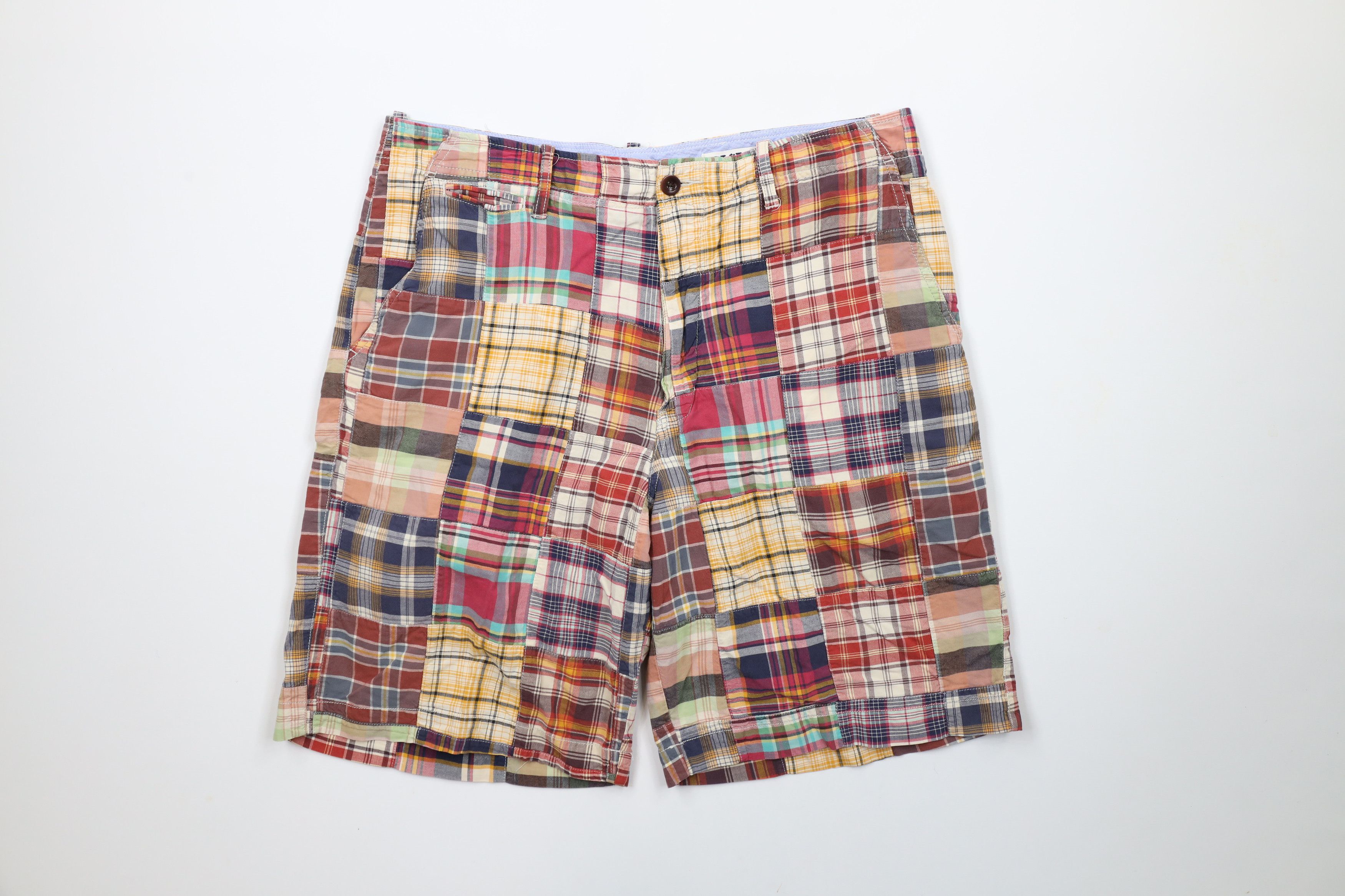 J.Crew × Vintage Vintage J Crew Patchwork Madras Plaid Chino Shorts Cotton Size US 35 - 1 Thumbnail