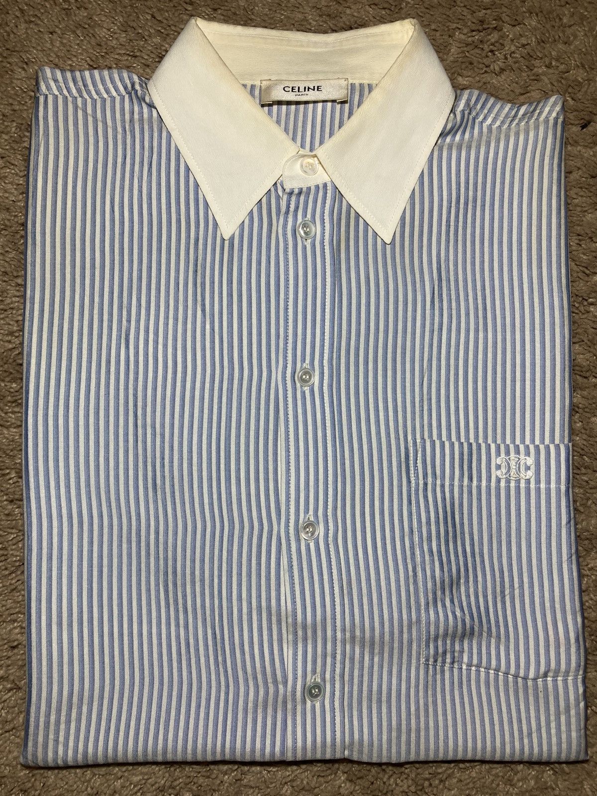 Celine SS22 Celine Oversized Striped Silk Shirt Triomphe 2022 Hedi Size US S / EU 44-46 / 1 - 1 Thumbnail