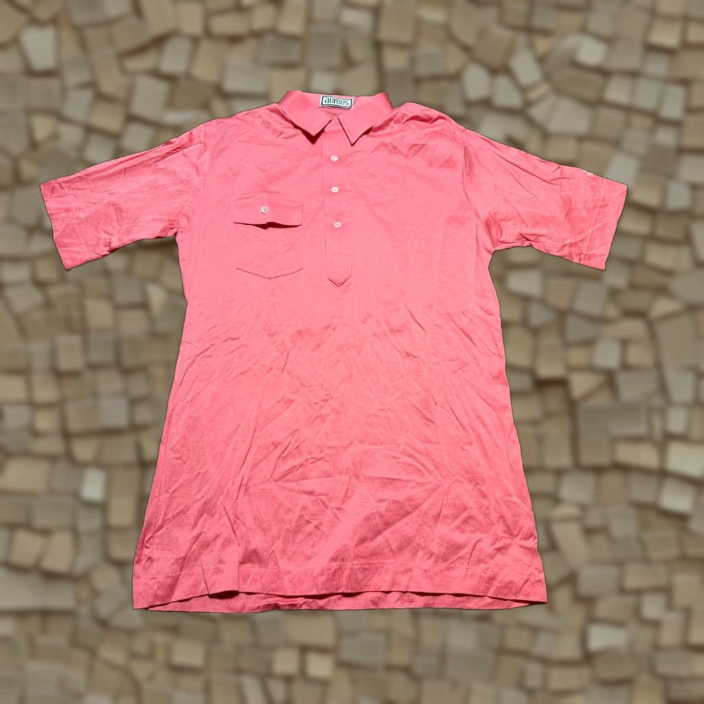 Vintage Aureus Shirt Men pink Short Sleeve Collared 1/4 Button Large Size L Signature Polo Shirt - No N/A Size US L / EU 52-54 / 3 - 1 Thumbnail