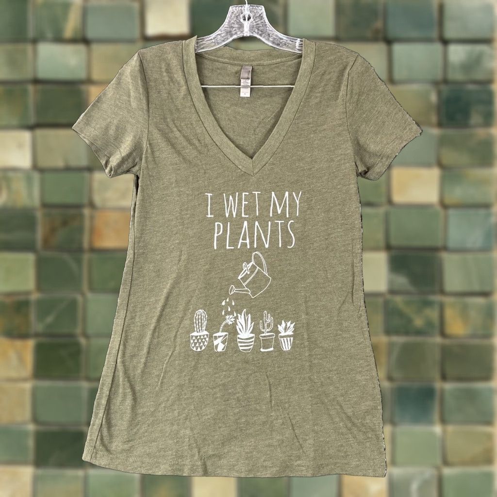 Next Level Next Level V Neck T-Shirt Womens Medium Green I Wet My Plants Size M / US 6-8 / IT 42-44 - 1 Thumbnail