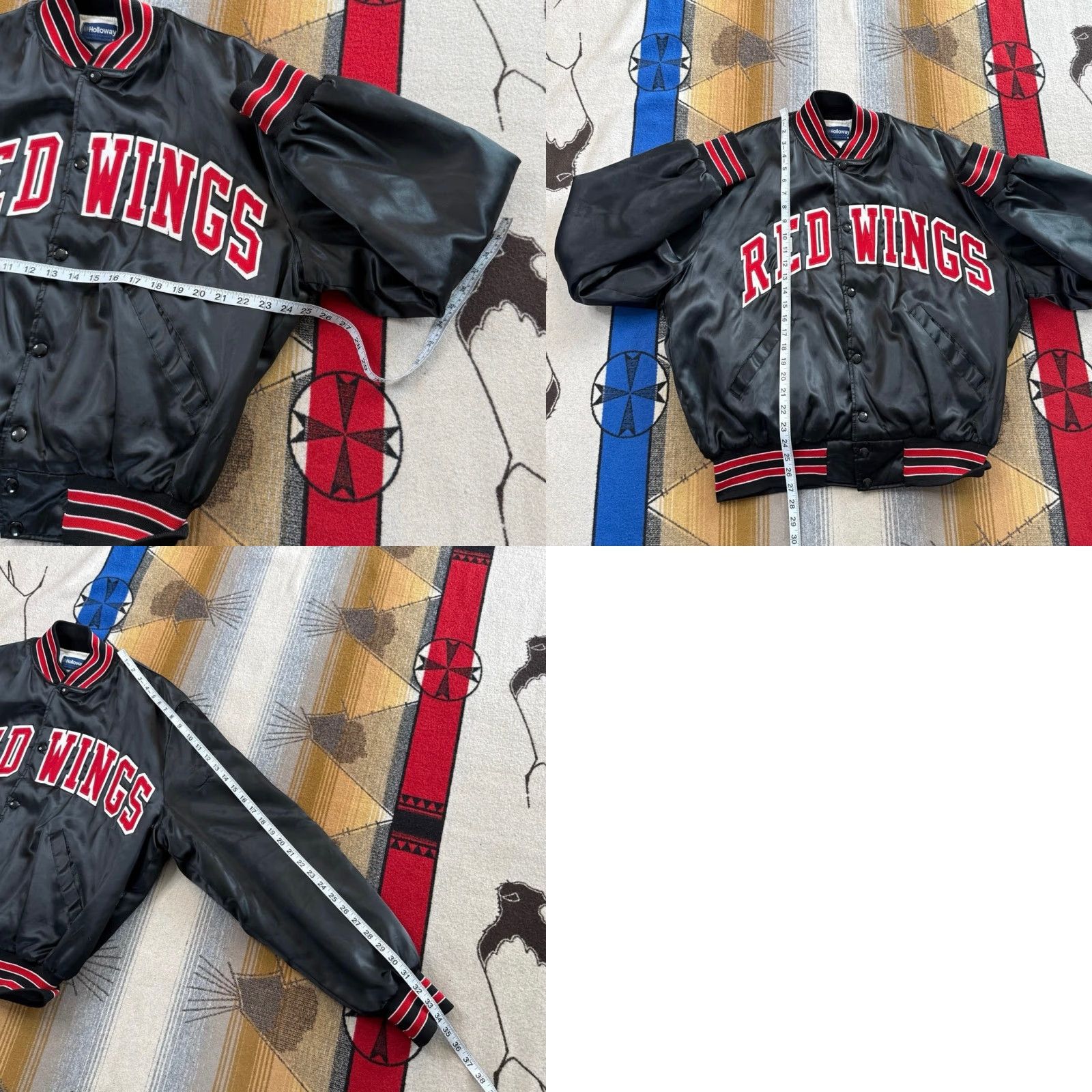 Holloway VINTAGE Detroit Red Wings Bomber Satin Jacket NHL 90s Black Red Men XL Front Snap Closure Jacket Size US XL / EU 56 / 4 - 8 Thumbnail