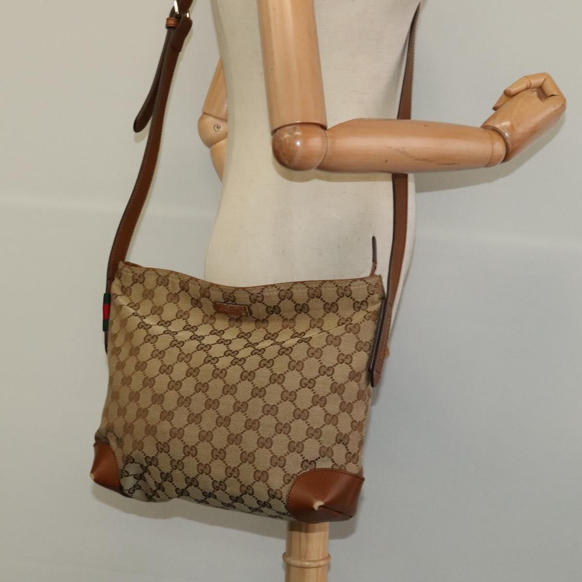 Gucci GUCCI GG Canvas Web Sherry Line Shoulder Bag Beige Red Green Size ONE SIZE - 21 Thumbnail