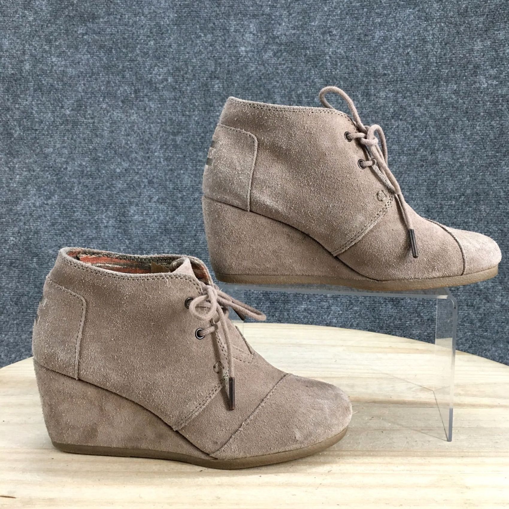 Toms TOMS Boots Womens 7 Wedge Desert Ankle Bootie Lace Up Brown Suede Comfort Casual Shoes Size US 7 / IT 37 - 2 Thumbnail