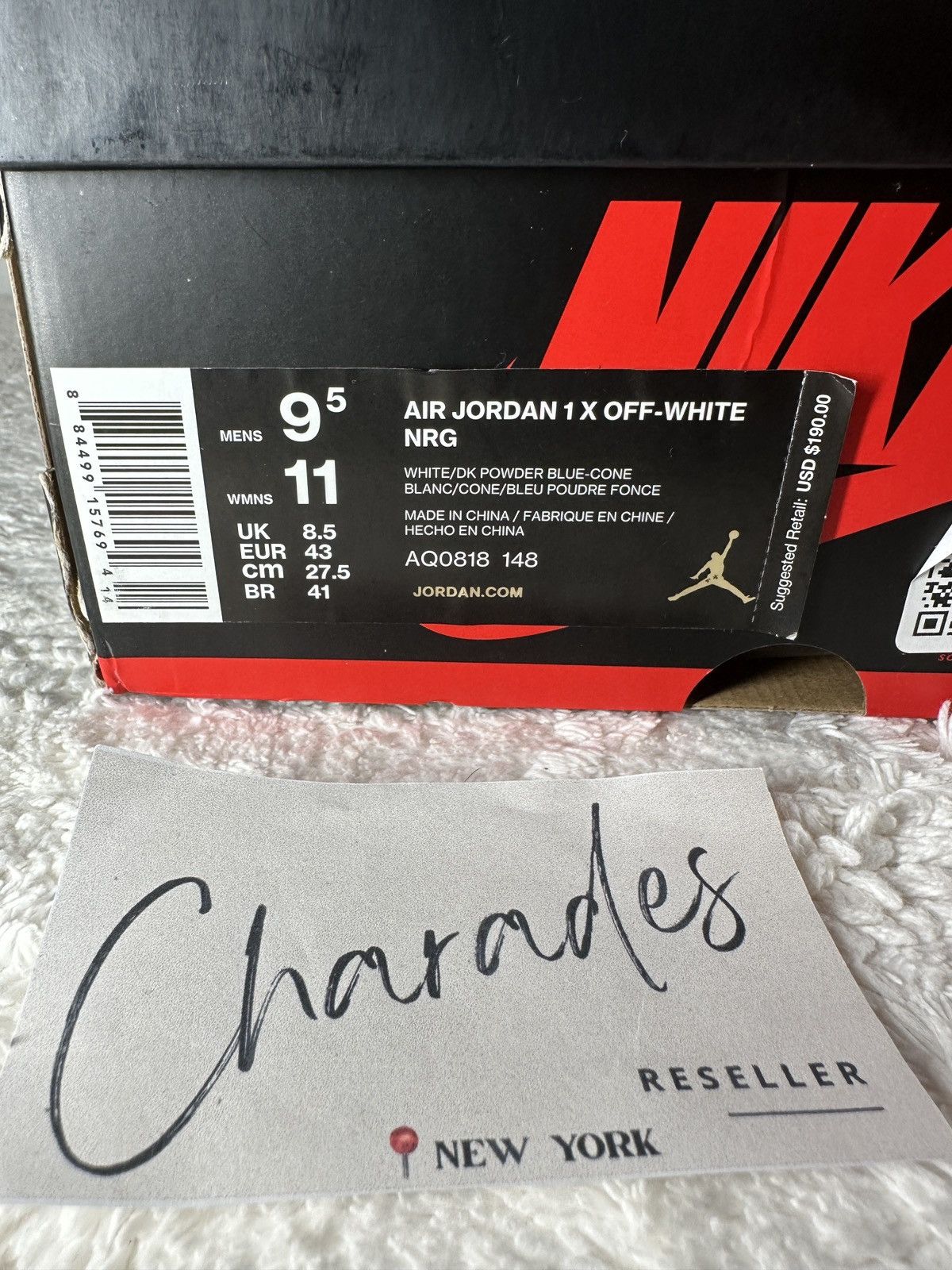 Jordan Brand × Nike × Off-White Jordan 1 Retro High Off-White University Blue Size US 9.5 / EU 42-43 - 11 Thumbnail