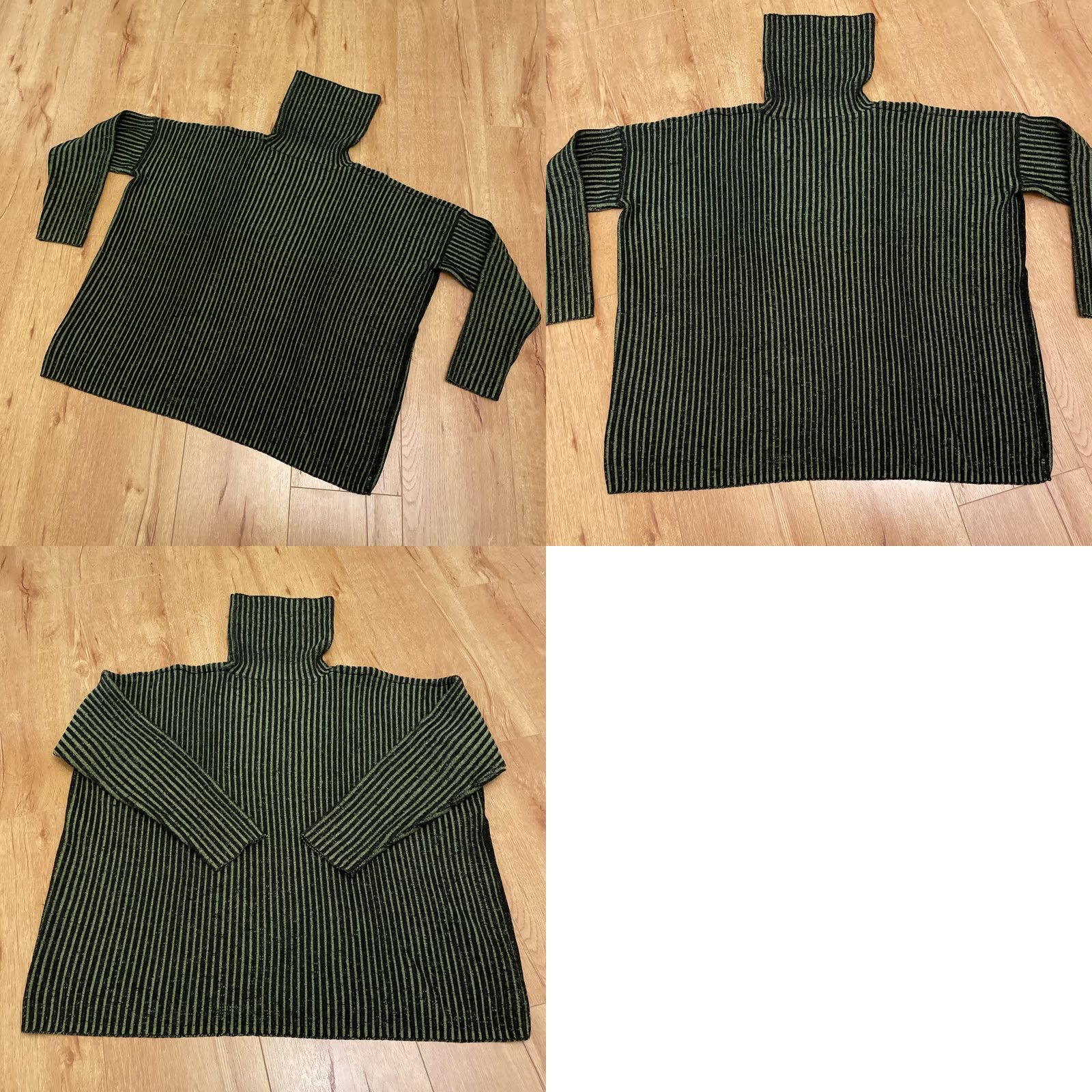 Vintage VINTAGE 90s Striped Turtleneck Sweater Green Black Women's Large Oversize Pullover Size L / US 10 / IT 46 - 8 Thumbnail