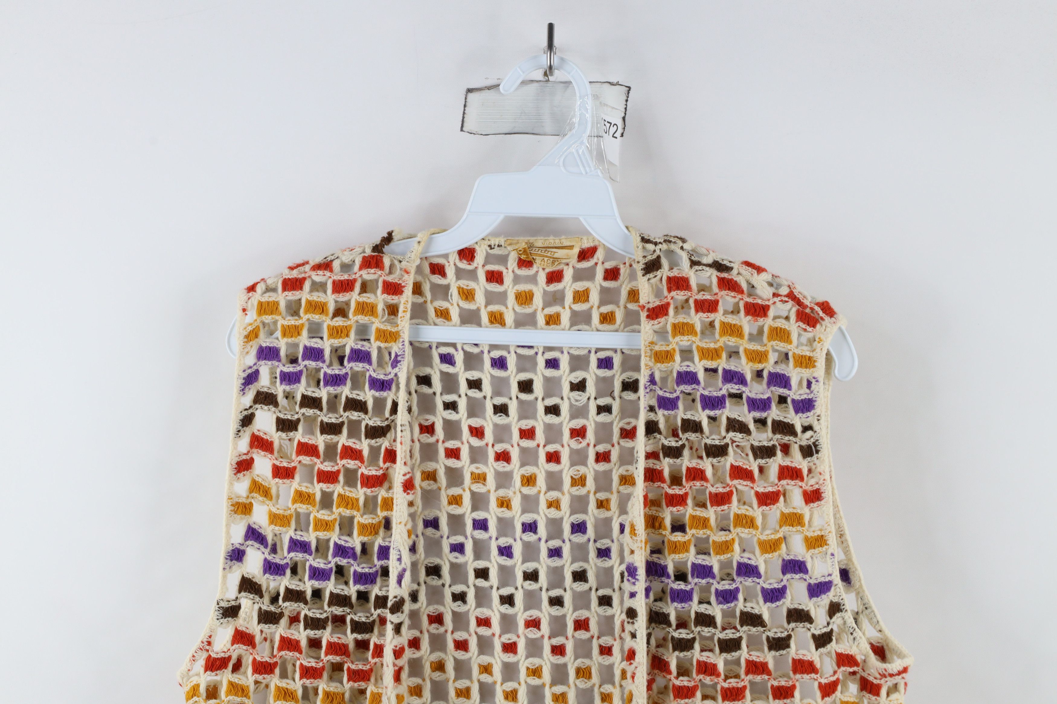 Vintage Vintage 60s 70s Boho Chic Checkered Knit Open Front Sweater Size L / US 10 / IT 46 - 2 Thumbnail