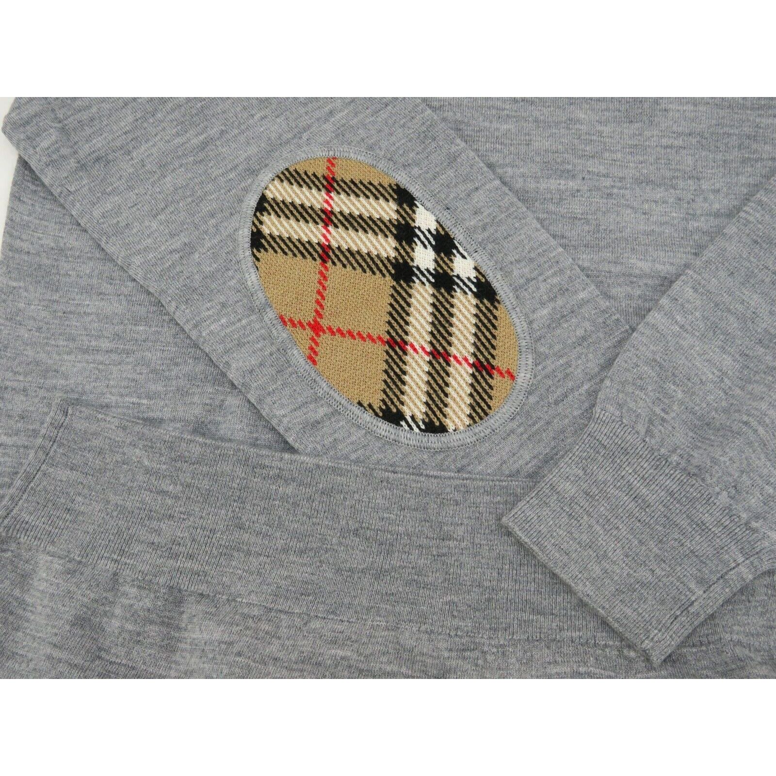 Burberry BEMPTON GRAY WOOL ELBOW CHECK PATCHES PULLOVER SWEATER L Size L / US 10 / IT 46 - 8 Thumbnail