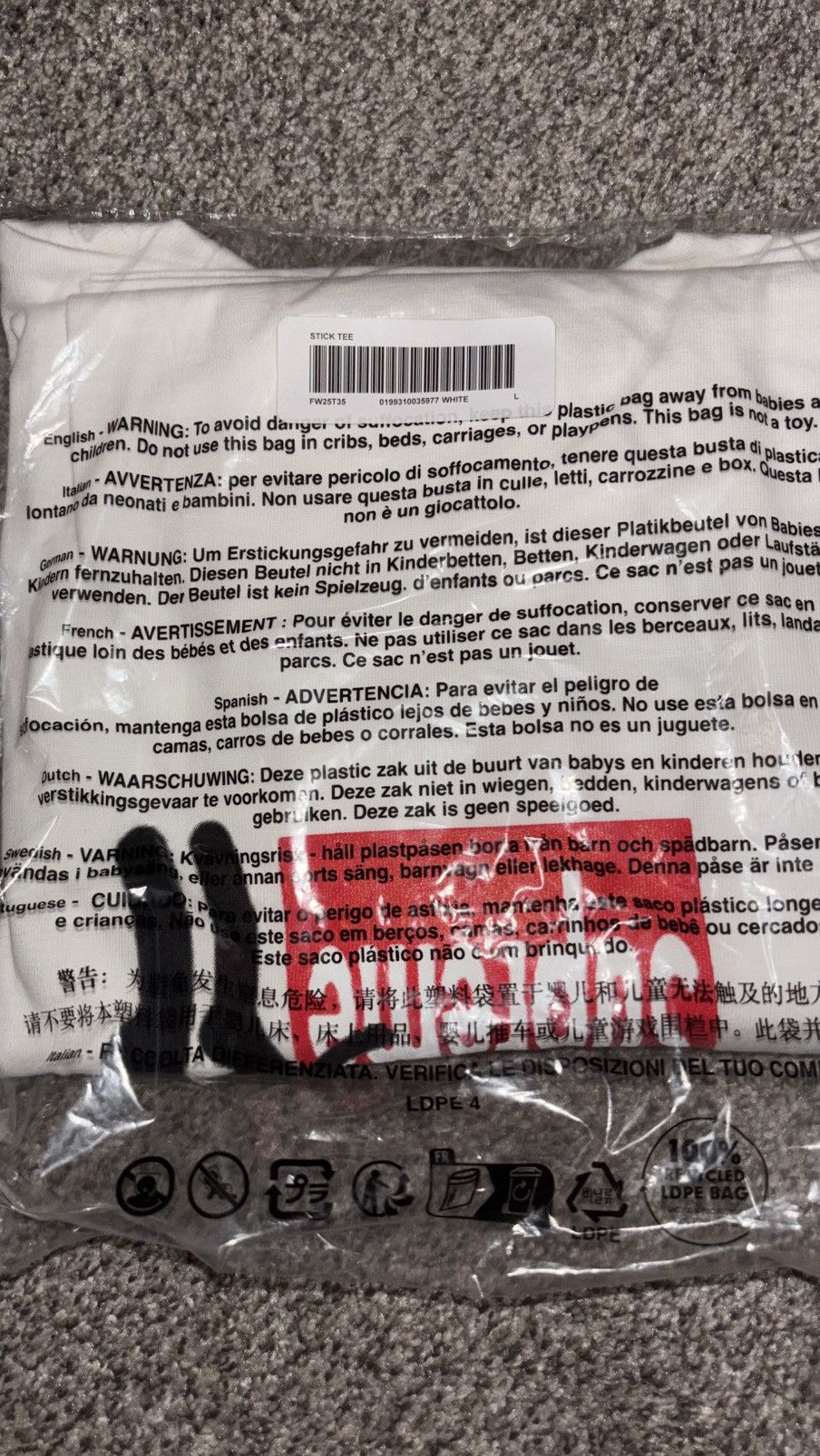 Supreme Supreme® “Stick” Tee, White (L) [F/W 2025, Week 1] Size US L / EU 52-54 / 3 - 3 Thumbnail