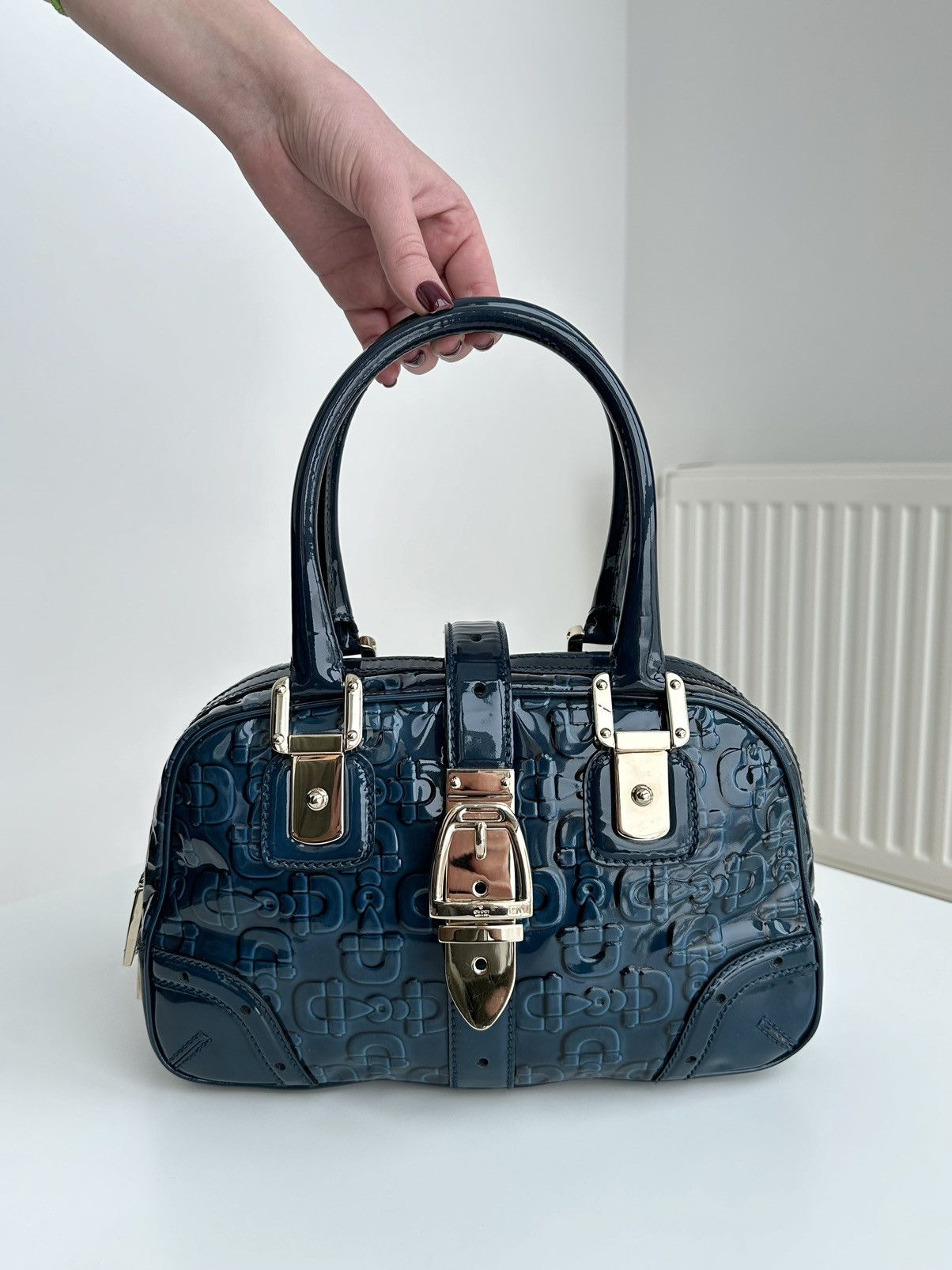 image of Gucci Horse Bit Lacquered Ocean Blue Hand Bag in Blue Ocean, Women's
