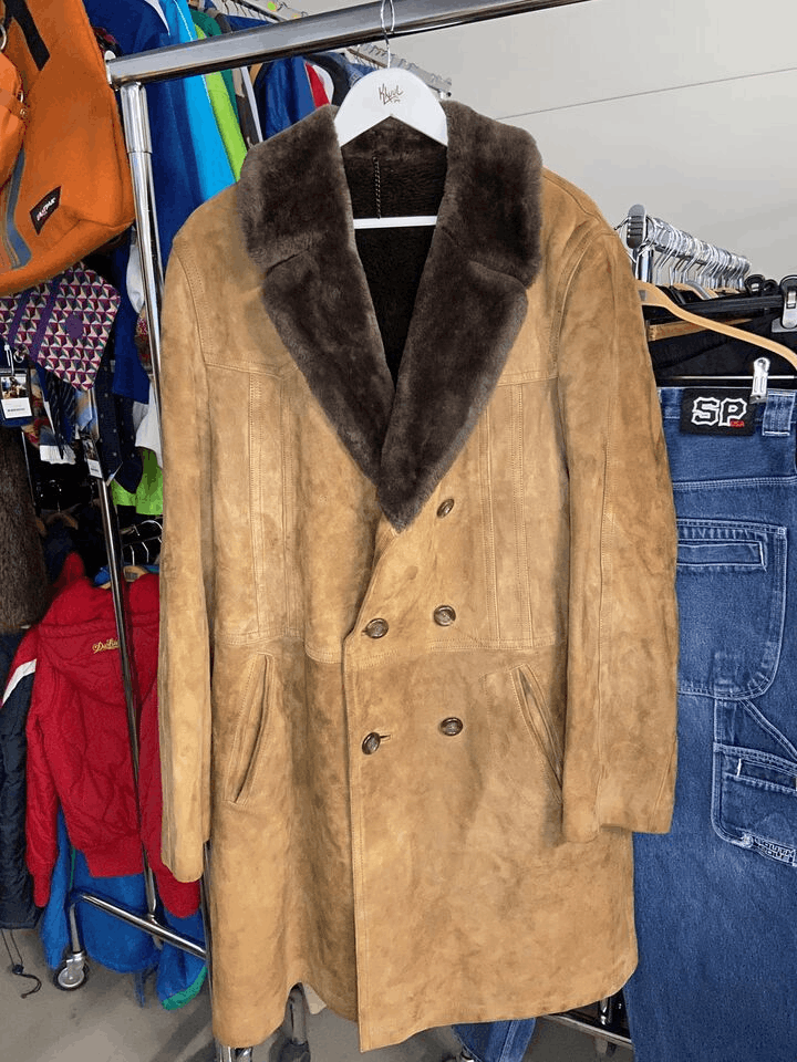 image of Alpha Industries x Vintage Real Sheepskin Shrealing Overcoat Winter in Brown, Men's (Size XL)