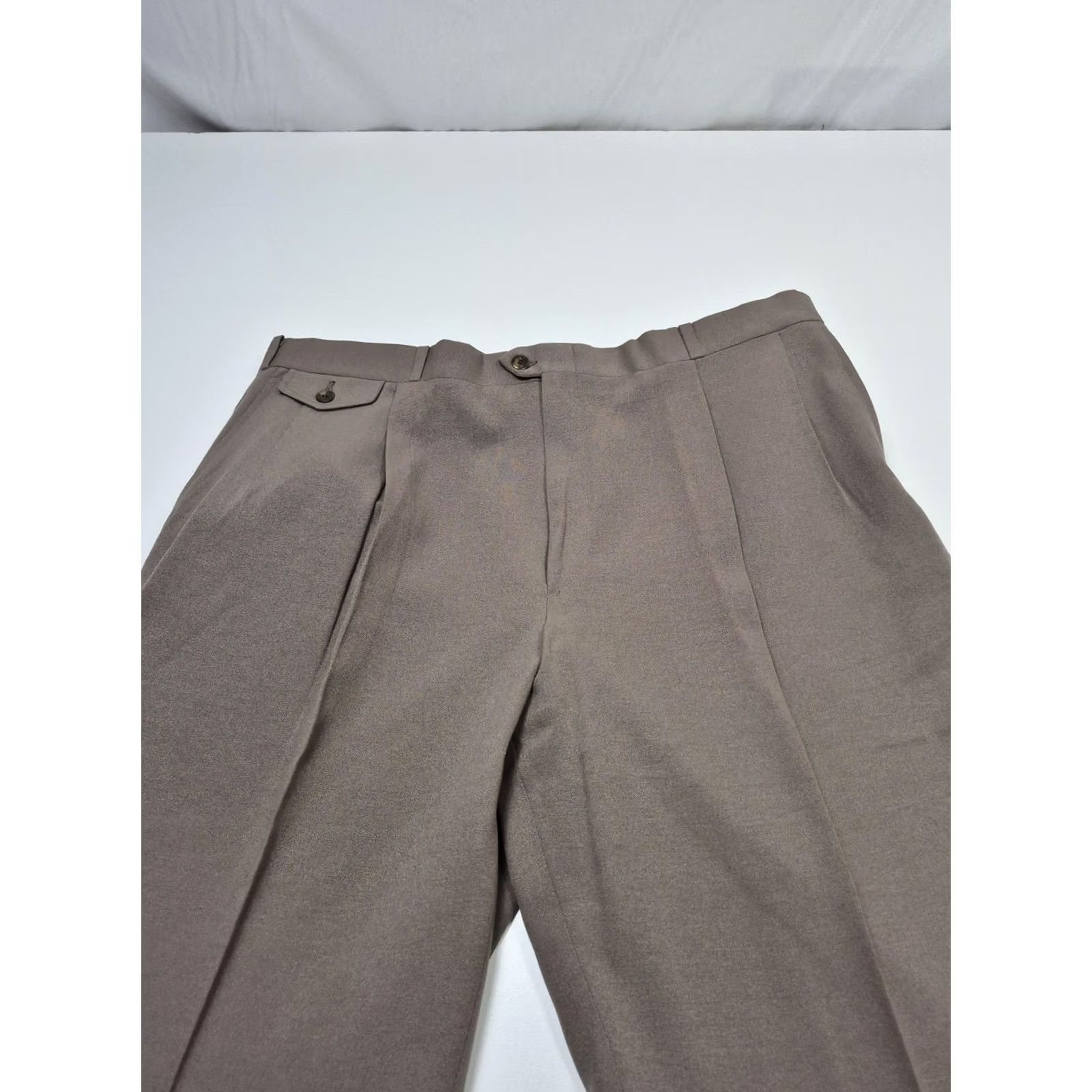 Vintage VTG Racquet Club Dress Pants Men's 40x36 Beige Wool Pleated Straight Unhemmed Size US 40 / EU 56 - 2 Thumbnail