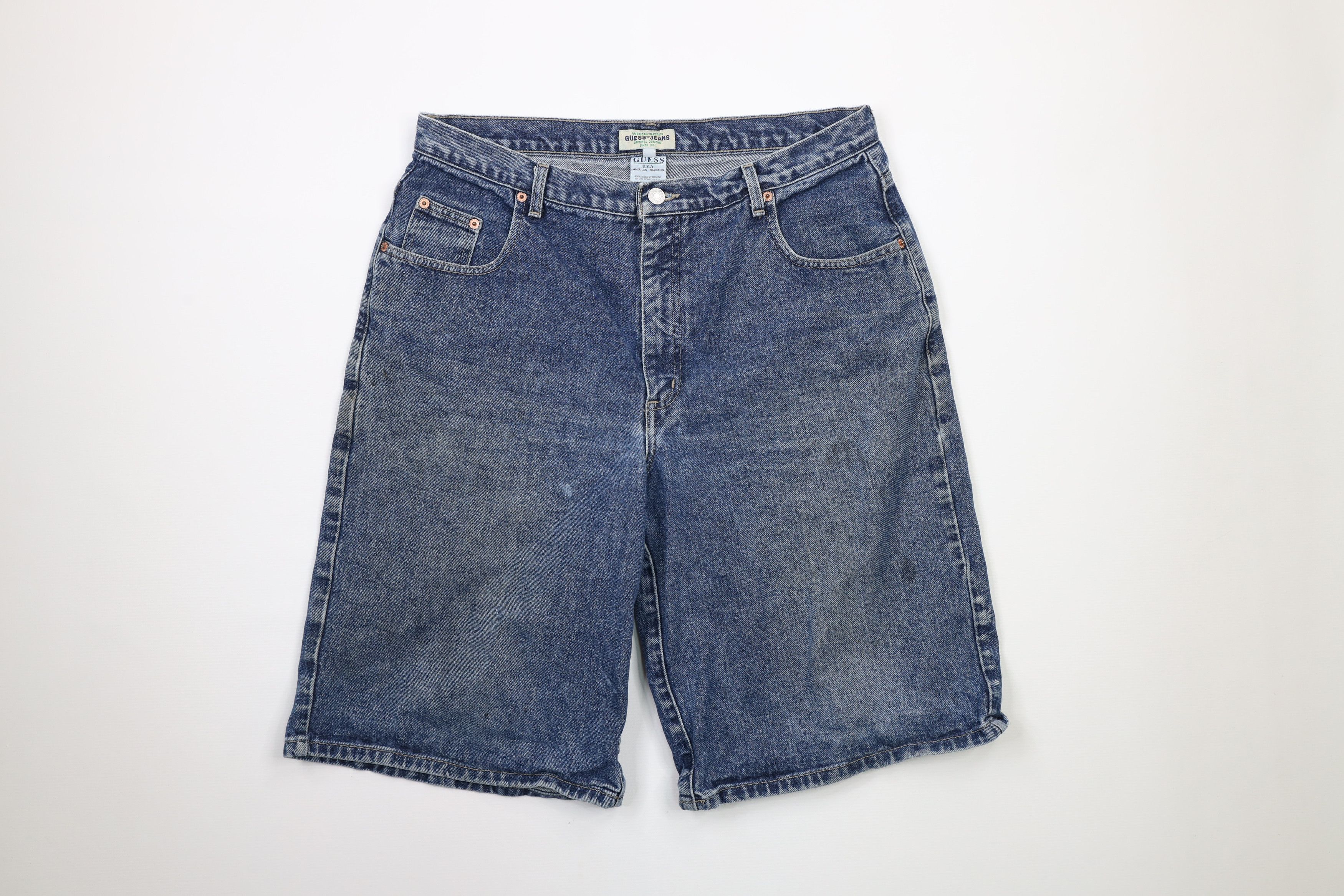 Vintage Vintage 90s Guess Spell Out Denim Jean Shorts Jorts Blue | Grailed