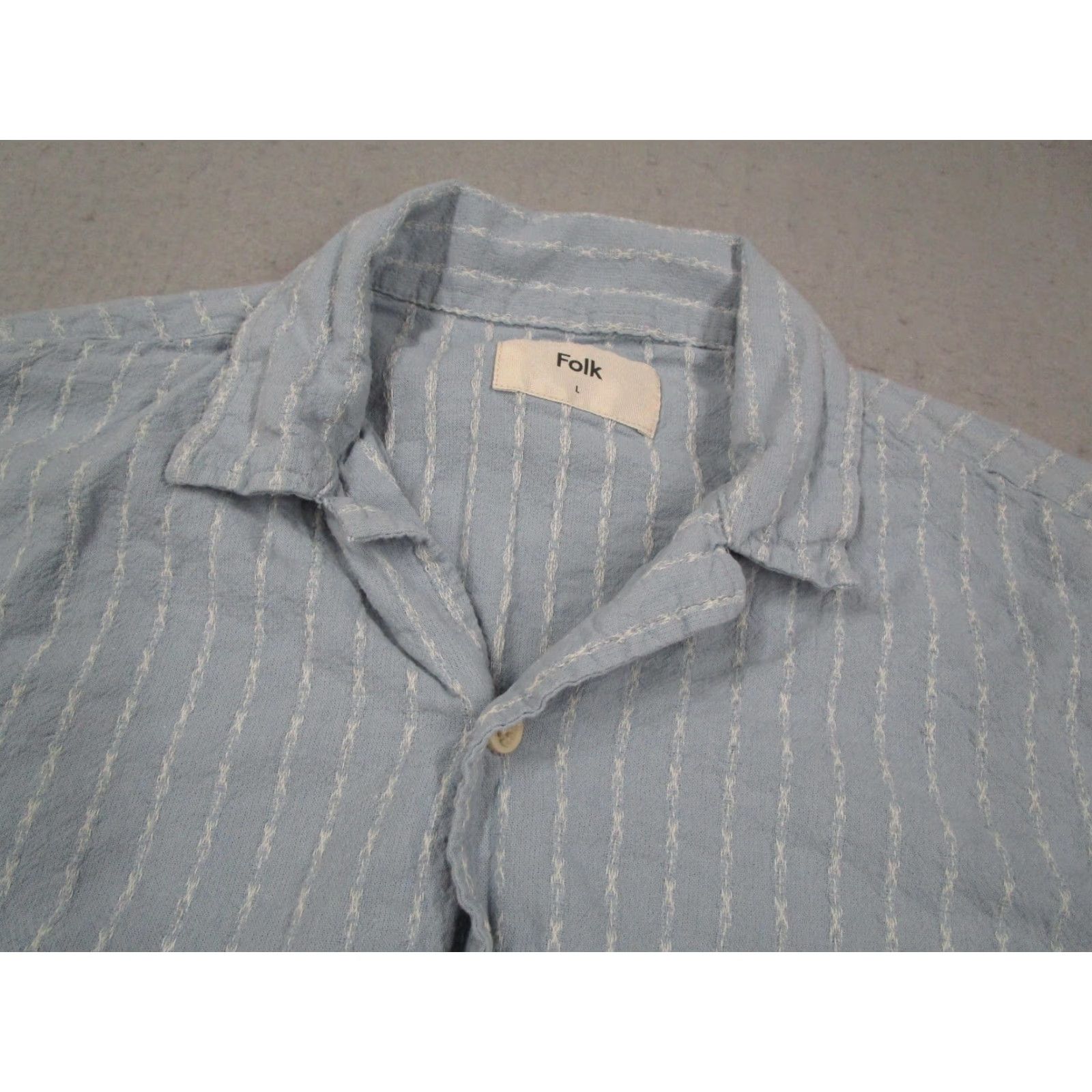 Folk Folk Shirt Men Large Blue Striped Short Sleeve Button-Up Cotton Linen Casual Size US L / EU 52-54 / 3 - 2 Thumbnail