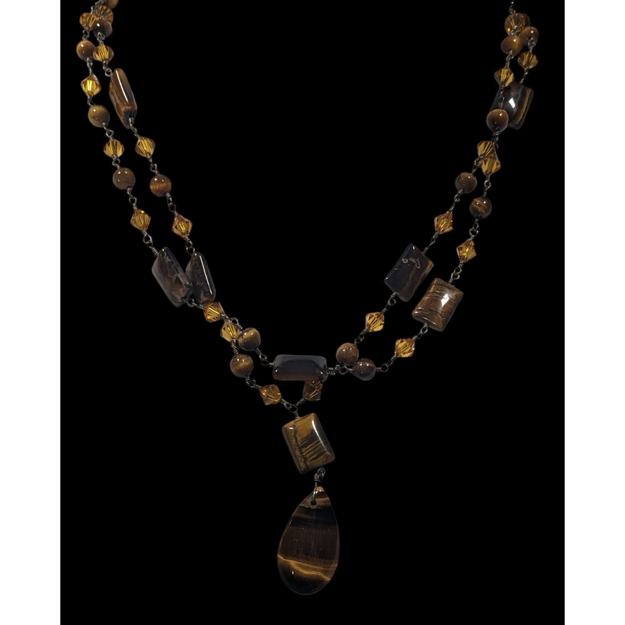 Other Tiger Eye And Glass Beaded Multilayer Pendant Necklace Size ONE SIZE - 3 Thumbnail